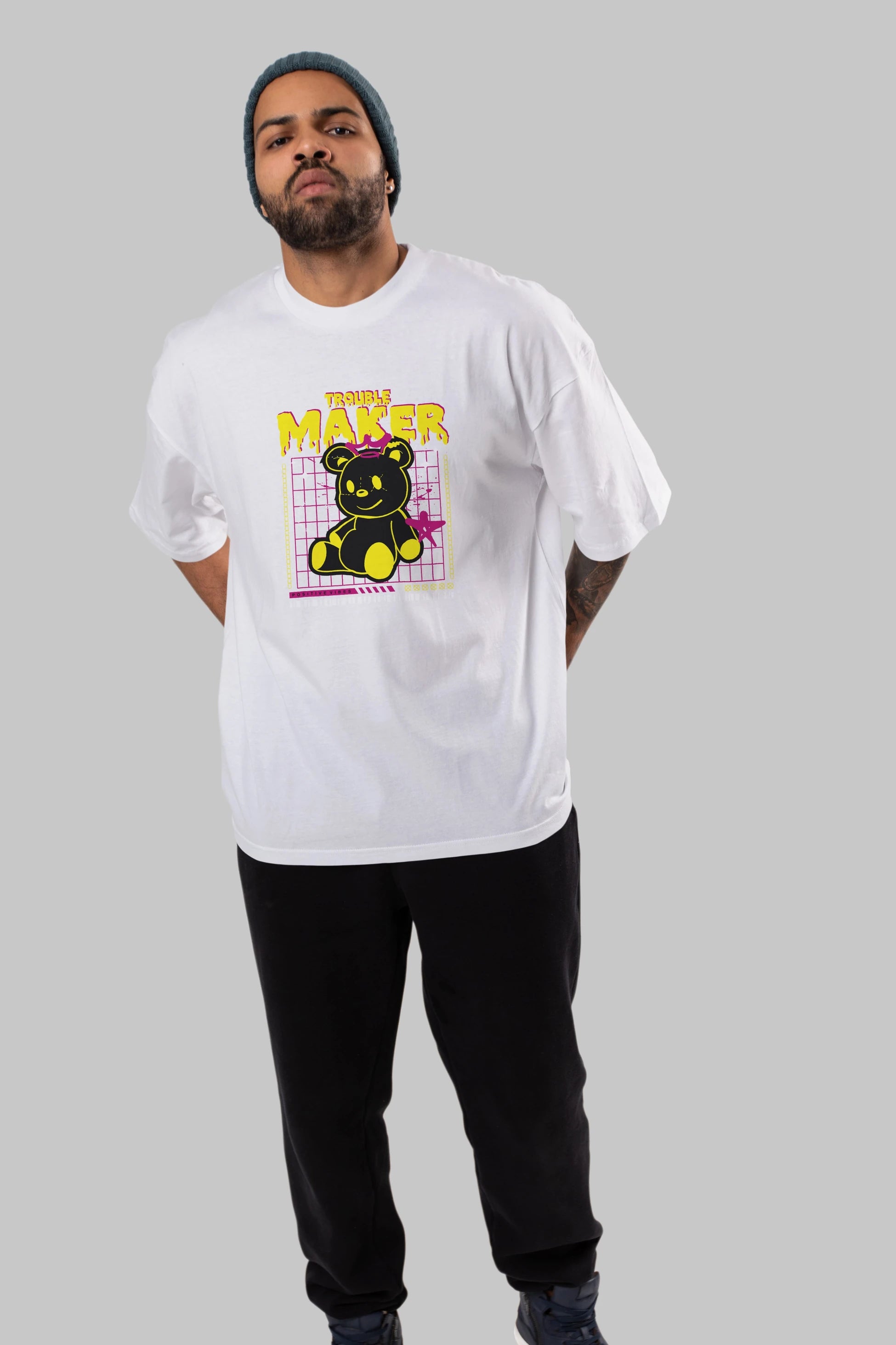 Teddy Bear Trouble Maker Ön Baskılı Oversize t-shirt Erkek Kadın Unisex