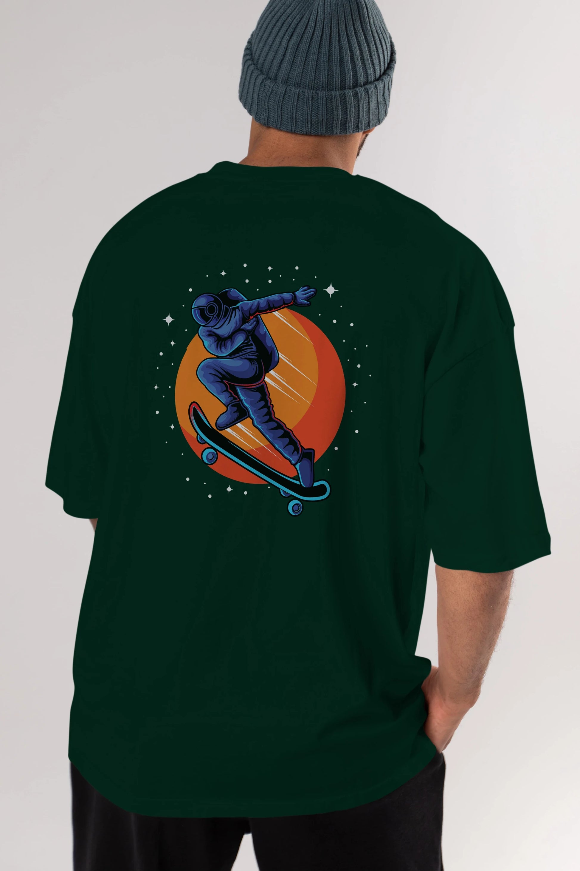 Astroskate Run Arka Baskılı Oversize t-shirt Erkek Kadın Unisex