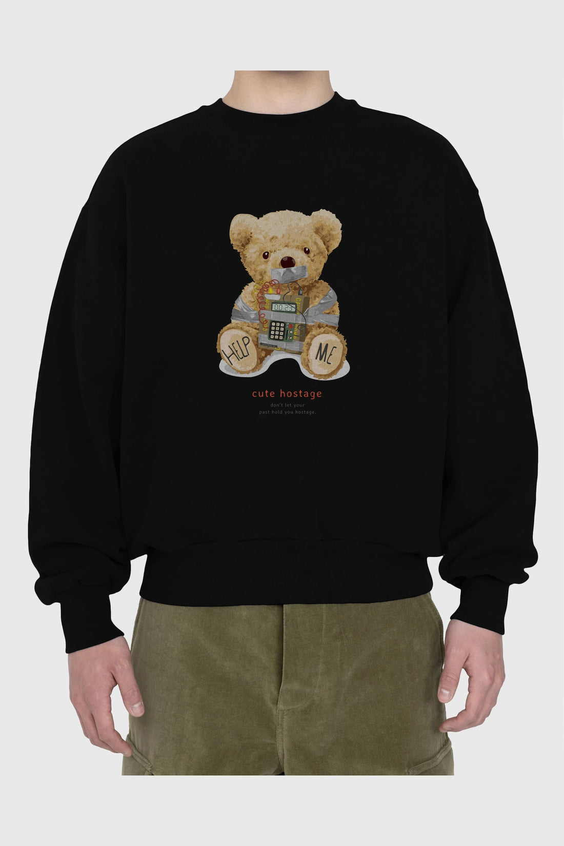 Teddy Bear Help Me Ön Baskılı Oversize Sweatshirt Erkek Kadın Unisex