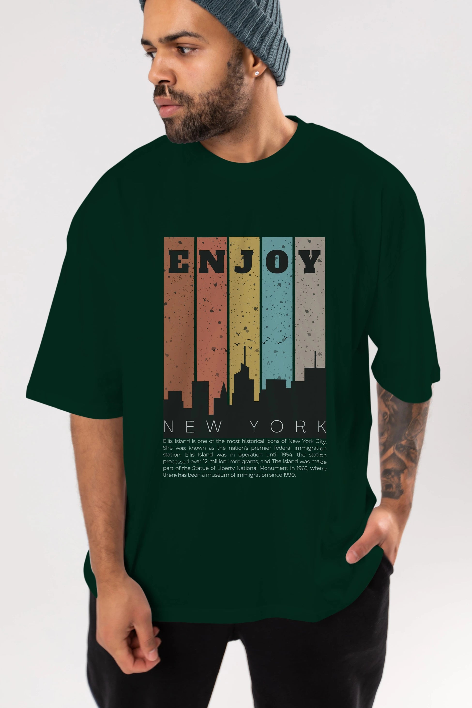 Enjoy New York Yazılı Ön Baskılı Oversize t-shirt Erkek Kadın Unisex