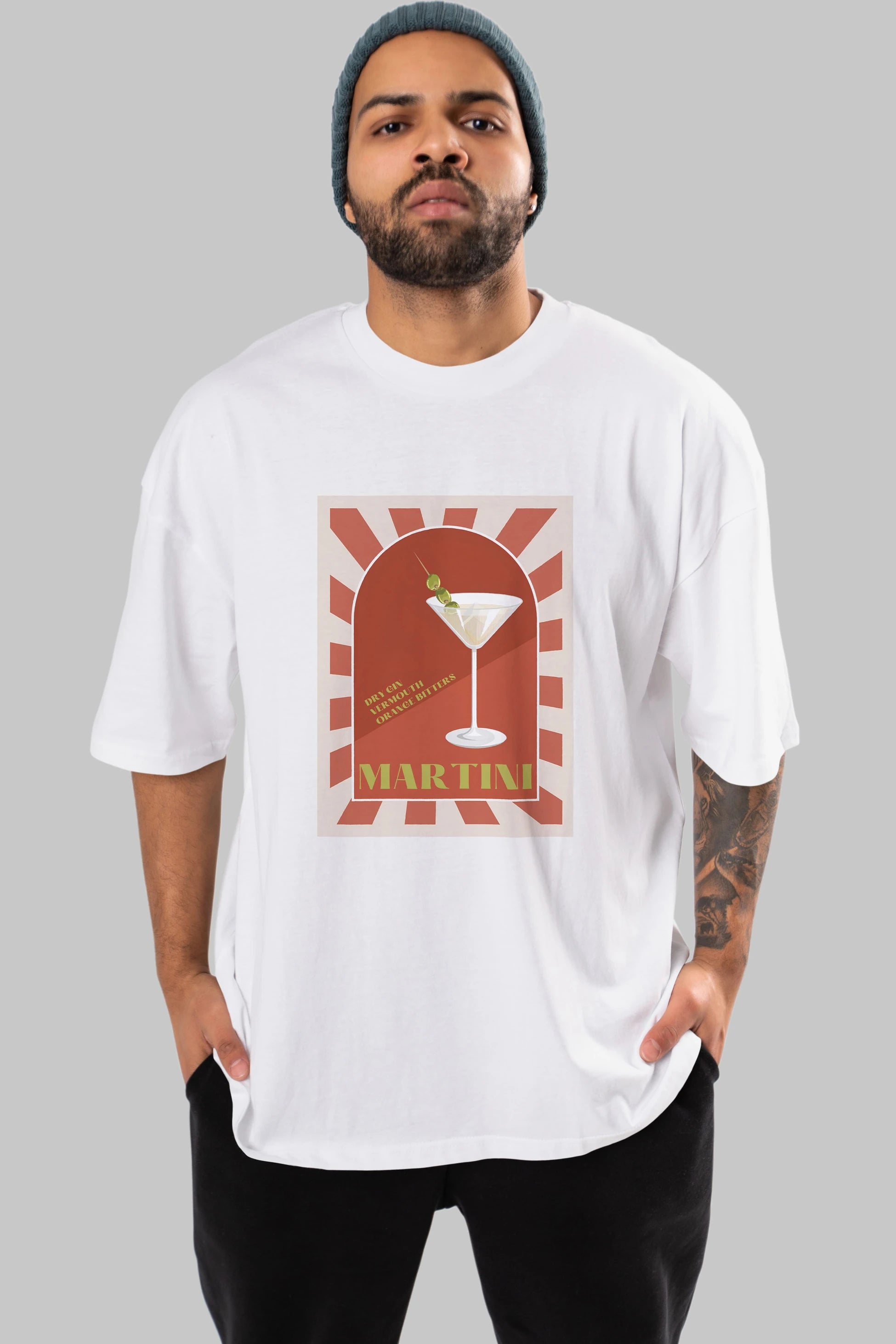 Martini 2 Ön Baskılı Oversize t-shirt Erkek Kadın Unisex %100 Pamuk Bisiklet Yaka tişort