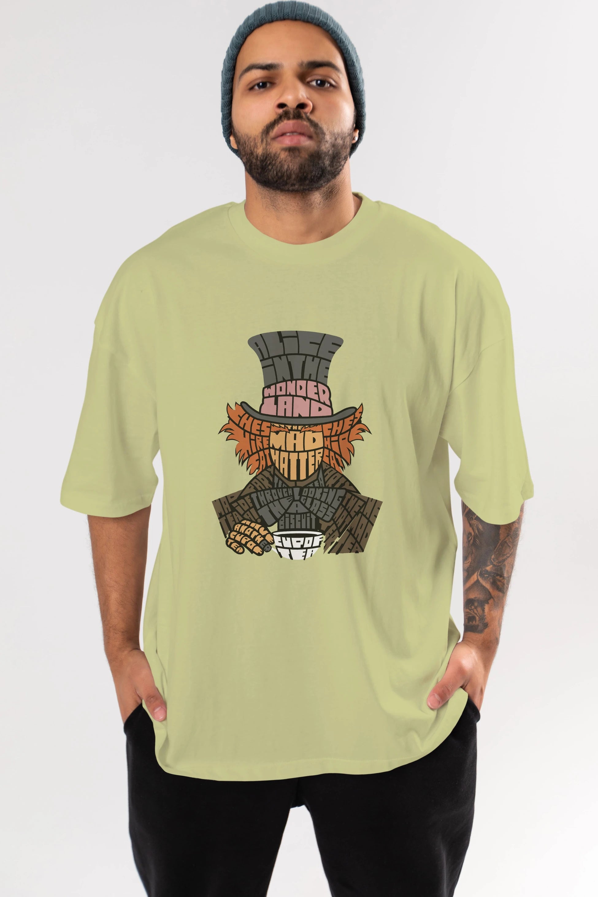 Madhatter Ön Baskılı Oversize t-shirt %100 pamuk Erkek Kadın Unisex