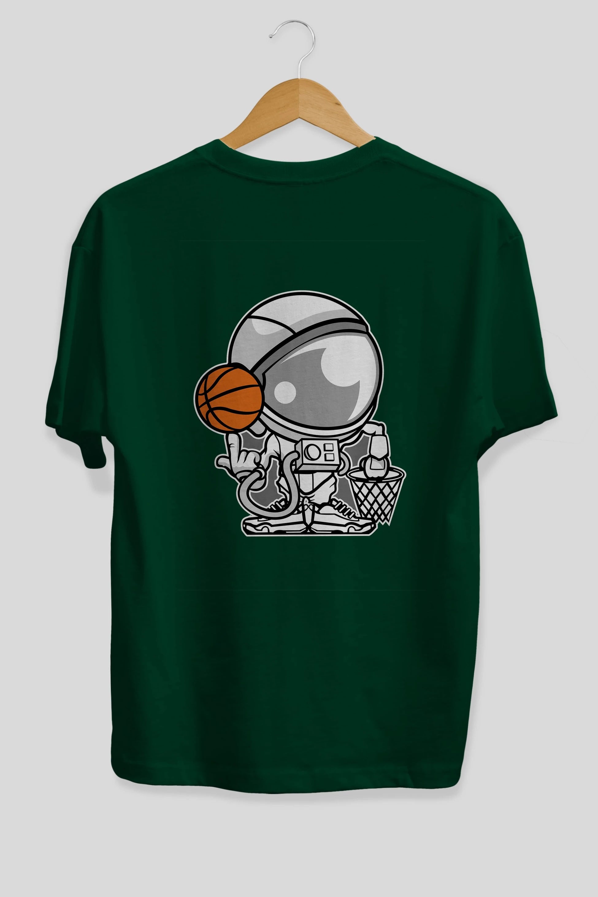 Astronaut Basketball Arka Baskılı Oversize t-shirt Erkek Kadın Unisex %100 Pamuk tişort