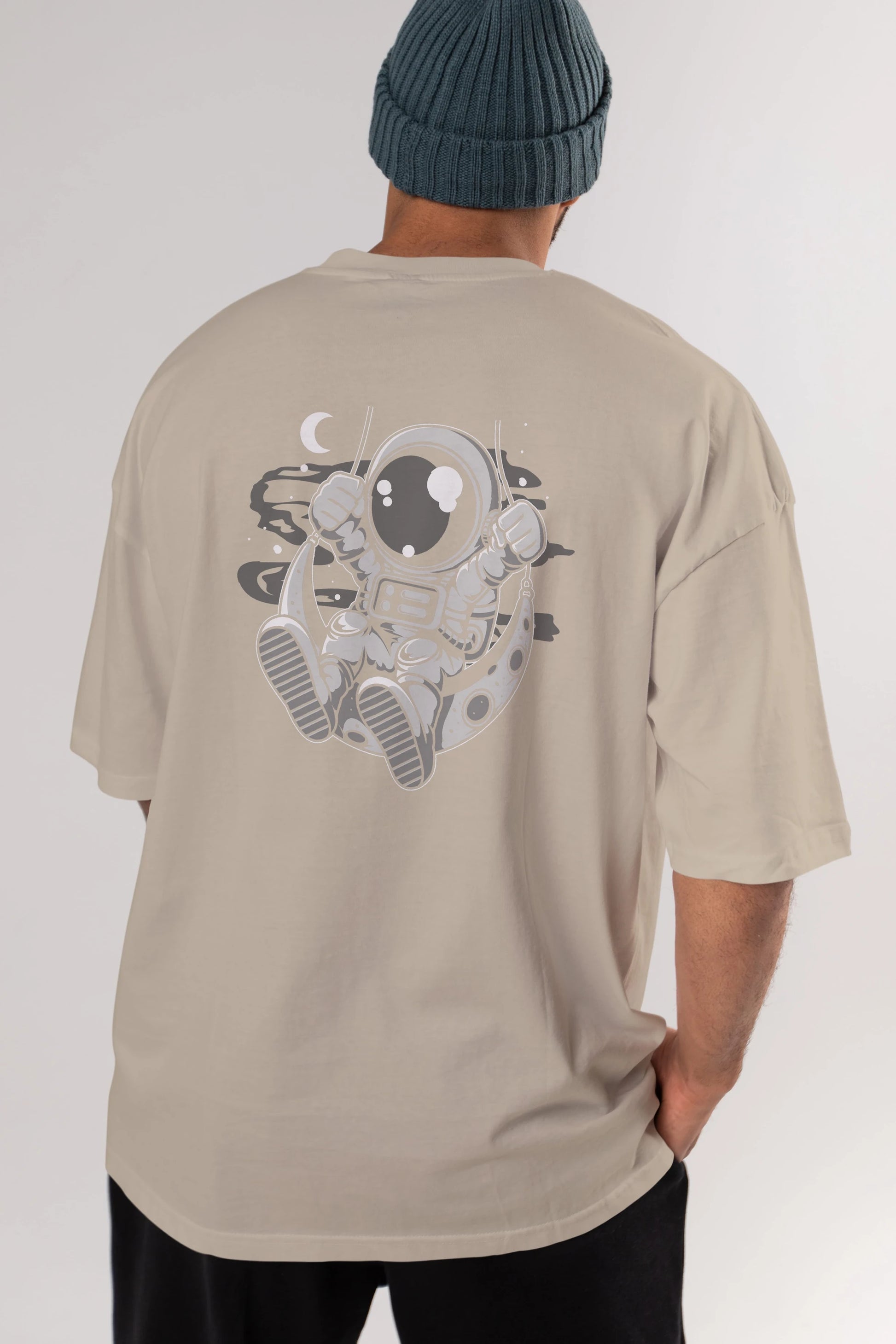 Astronaut Moon Swinger Arka Baskılı Oversize t-shirt Erkek Kadın Unisex