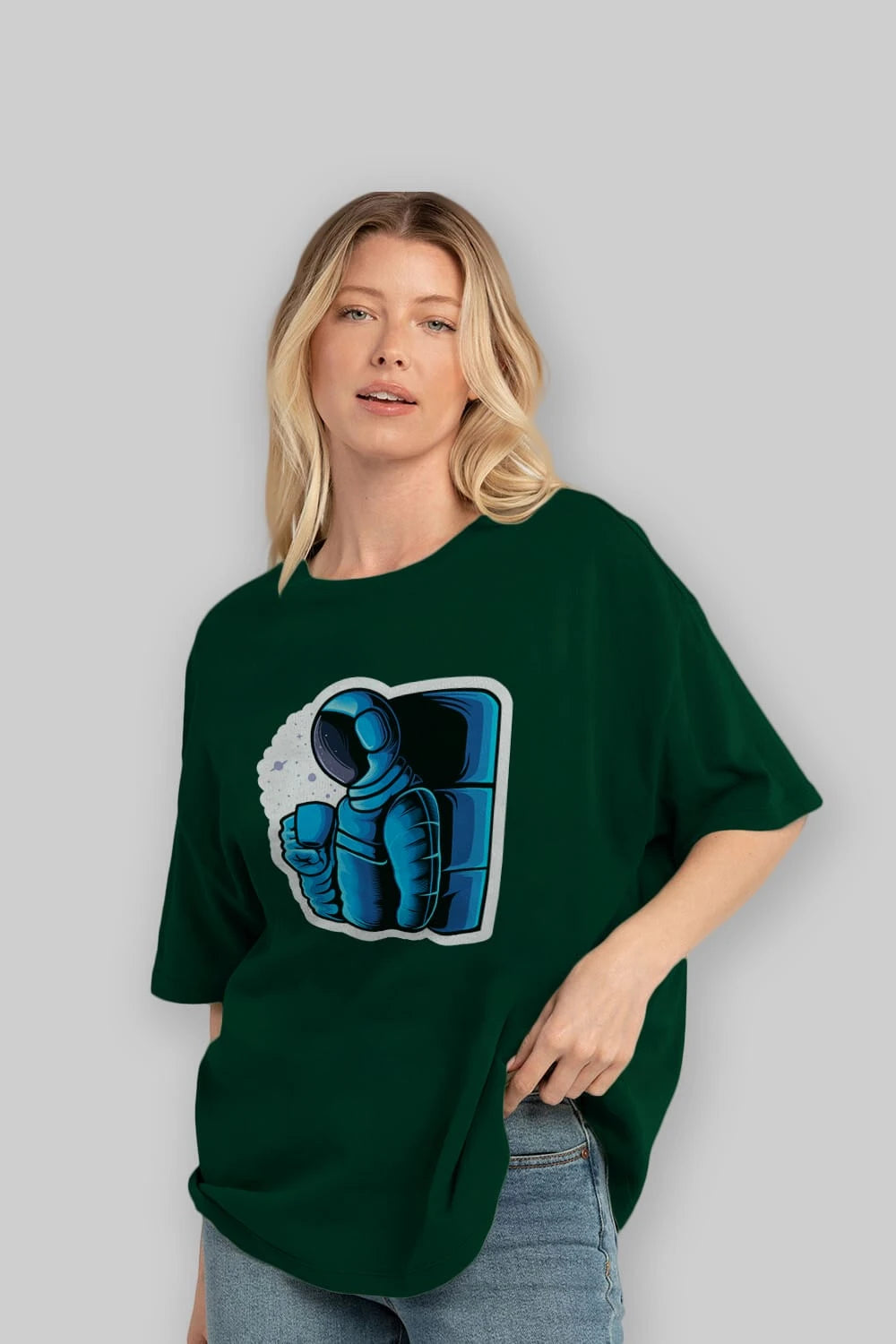 Drinking coffee in space sticker Ön Baskılı Oversize t-shirt Erkek Kadın Unisex