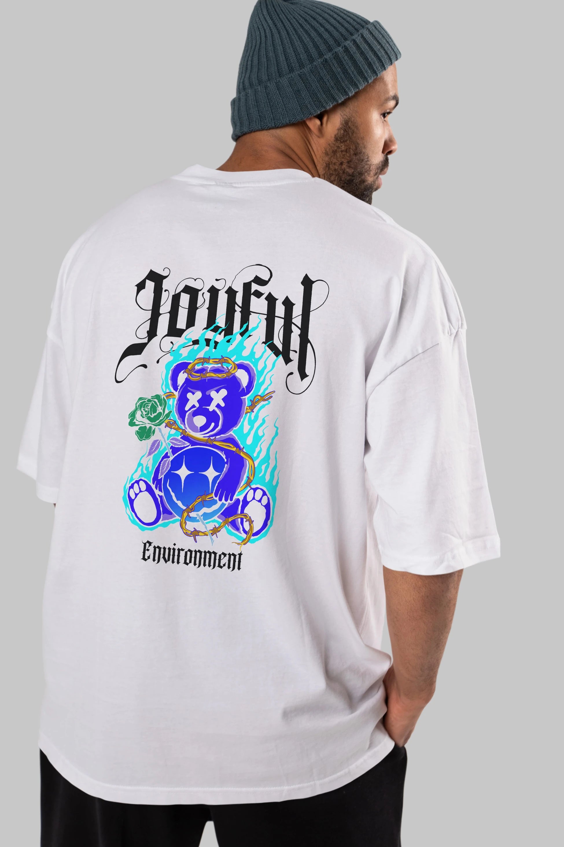 Joyful Bear Arka Baskılı Oversize t-shirt Erkek Kadın Unisex