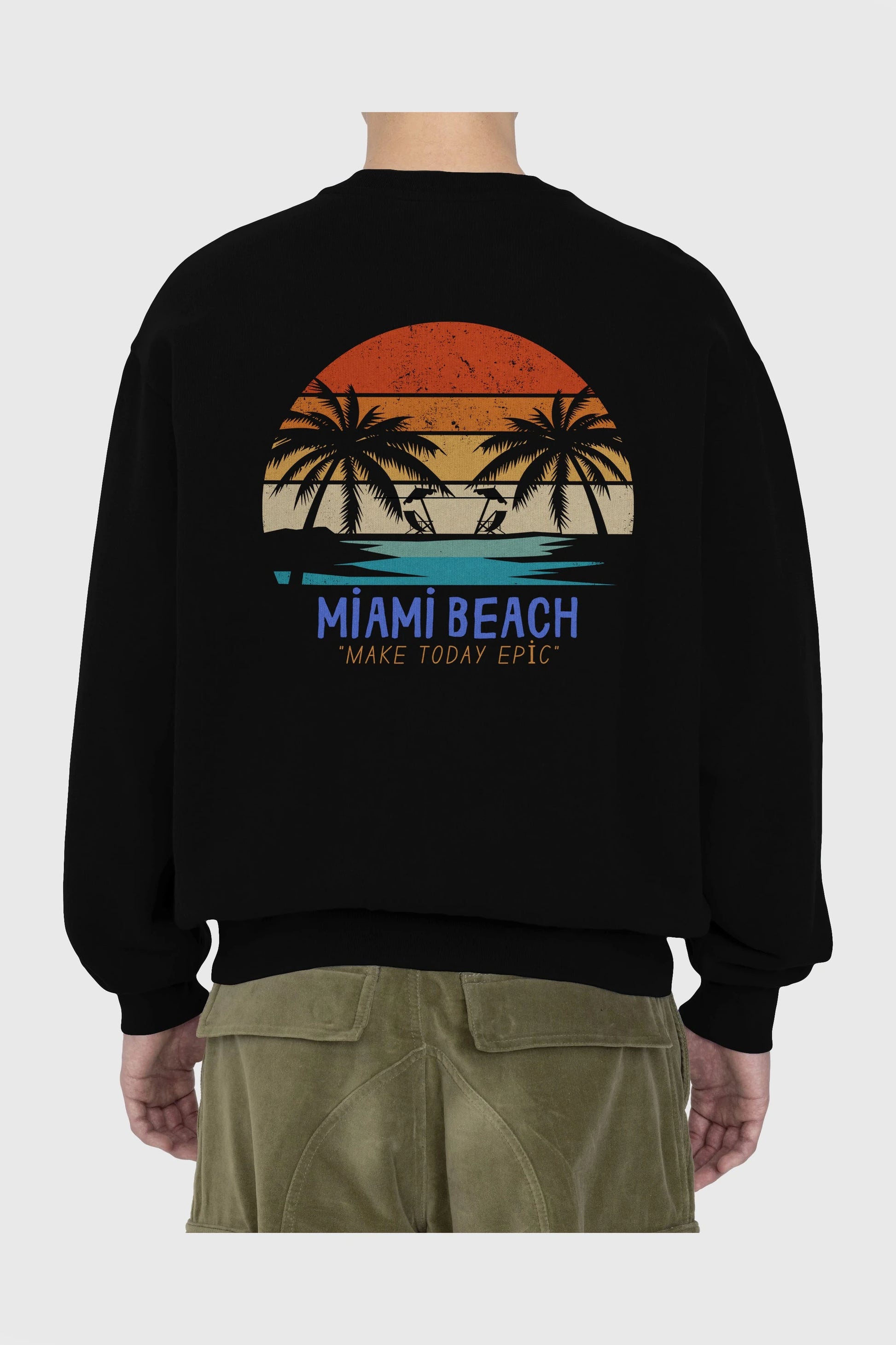 Miami Beach Yazılı Arka Baskılı Oversize Sweatshirt Erkek Kadın Unisex