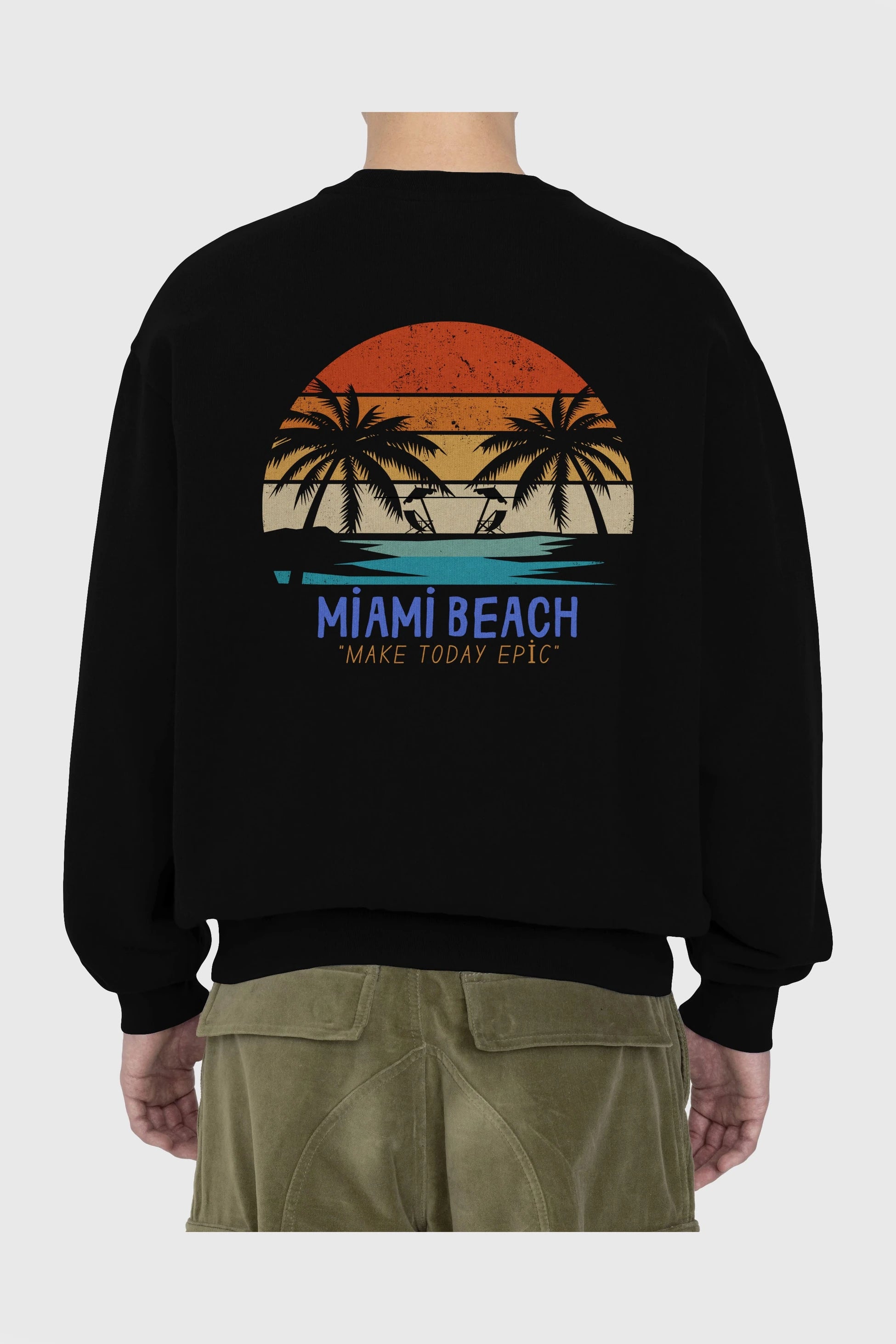 Miami Beach Yazılı Arka Baskılı Oversize Sweatshirt Erkek Kadın Unisex