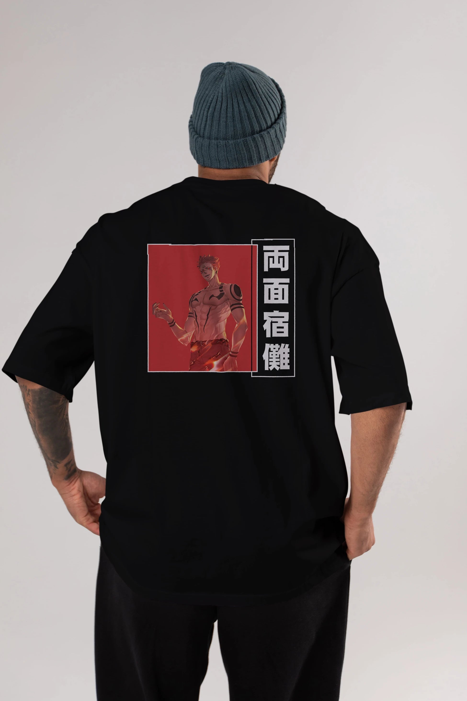 Sukuna Ryoumen 3 Anime Arka Baskılı Oversize t-shirt Erkek Kadın Unisex