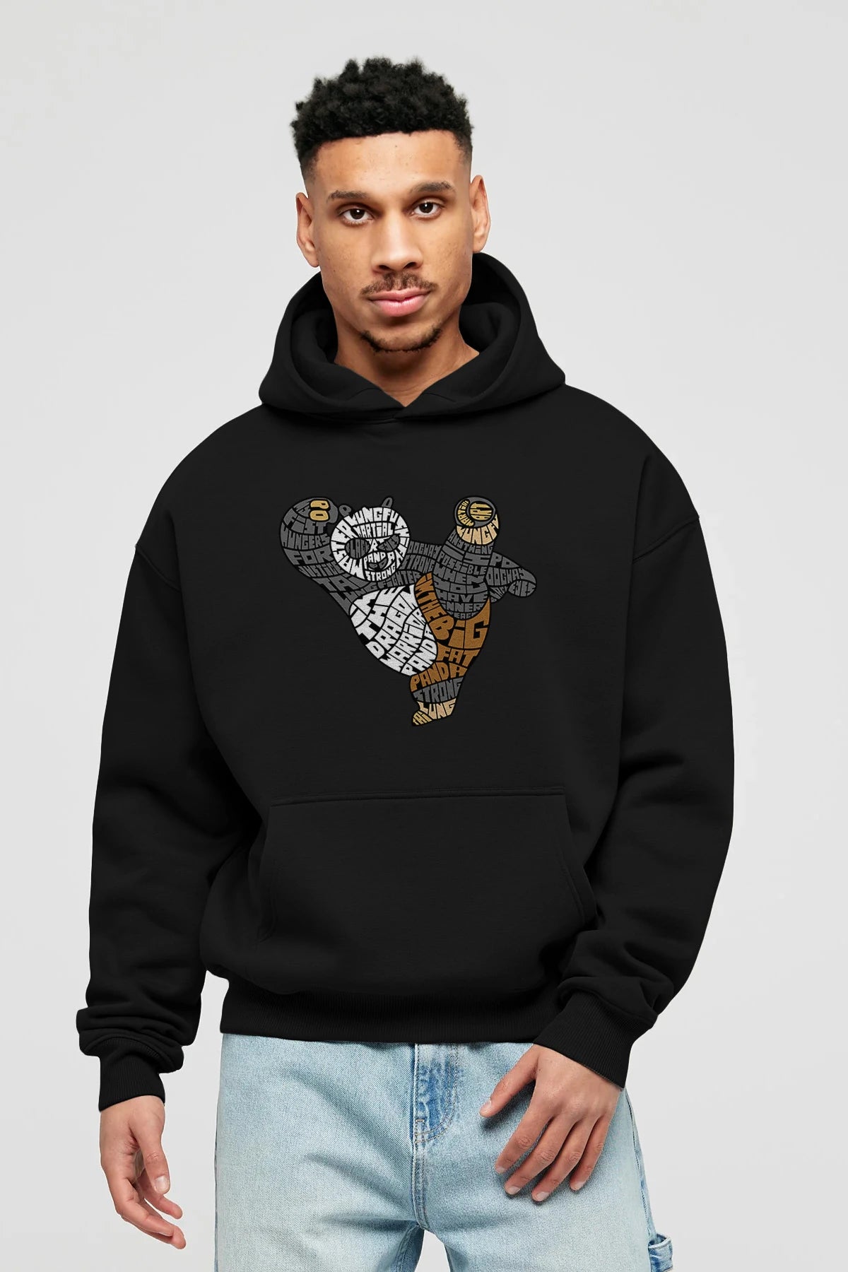 Warrior Panda Ön Baskılı Hoodie Oversize Kapüşonlu Sweatshirt Erkek Kadın Unisex