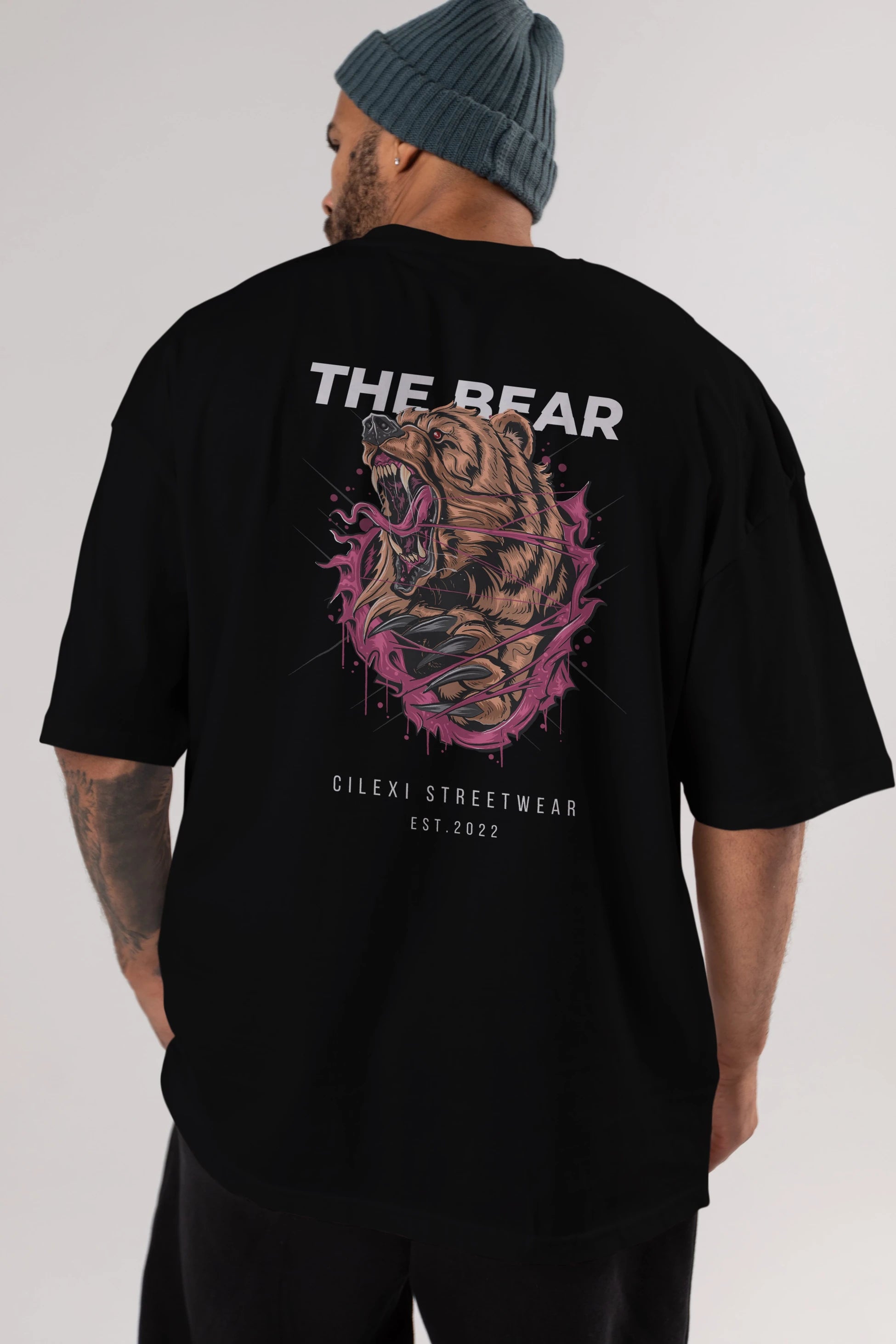 The Bear Arka Baskılı Oversize t-shirt Erkek Kadın Unisex %100 Pamuk