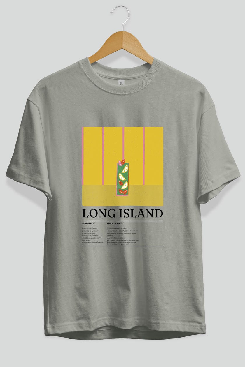 Long Island Kokteyl Ön Baskılı Oversize t-shirt Erkek Kadın %100 Pamuk Bisiklet Yaka tişort