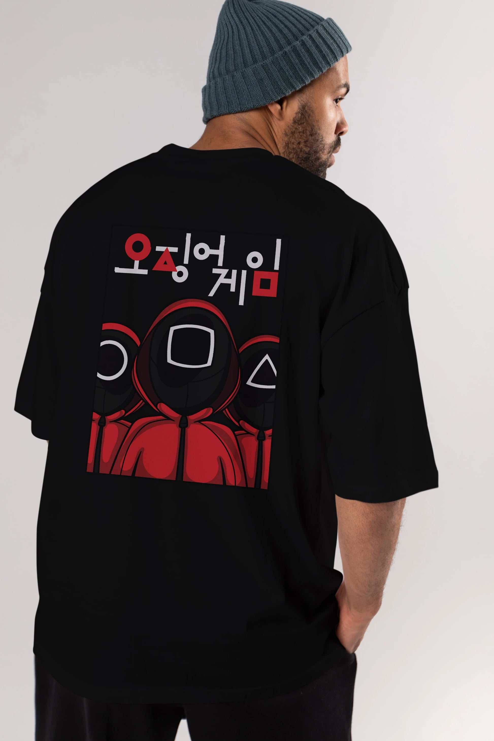 Squid Game (7) Arka Baskılı Oversize t-shirt Erkek Kadın Unisex %100 Pamuk Bisiklet Yaka tişort