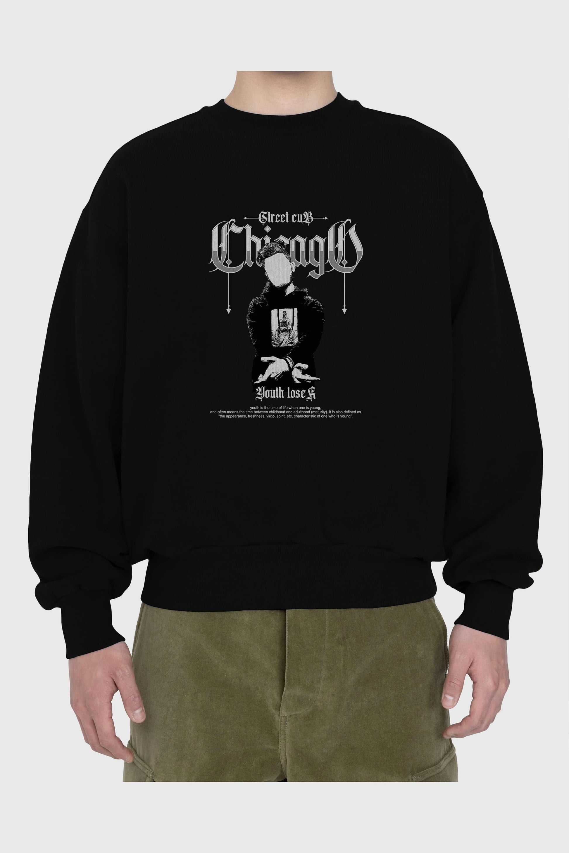 Chicago Street Club Ön Baskılı Oversize Sweatshirt Erkek Kadın Unisex
