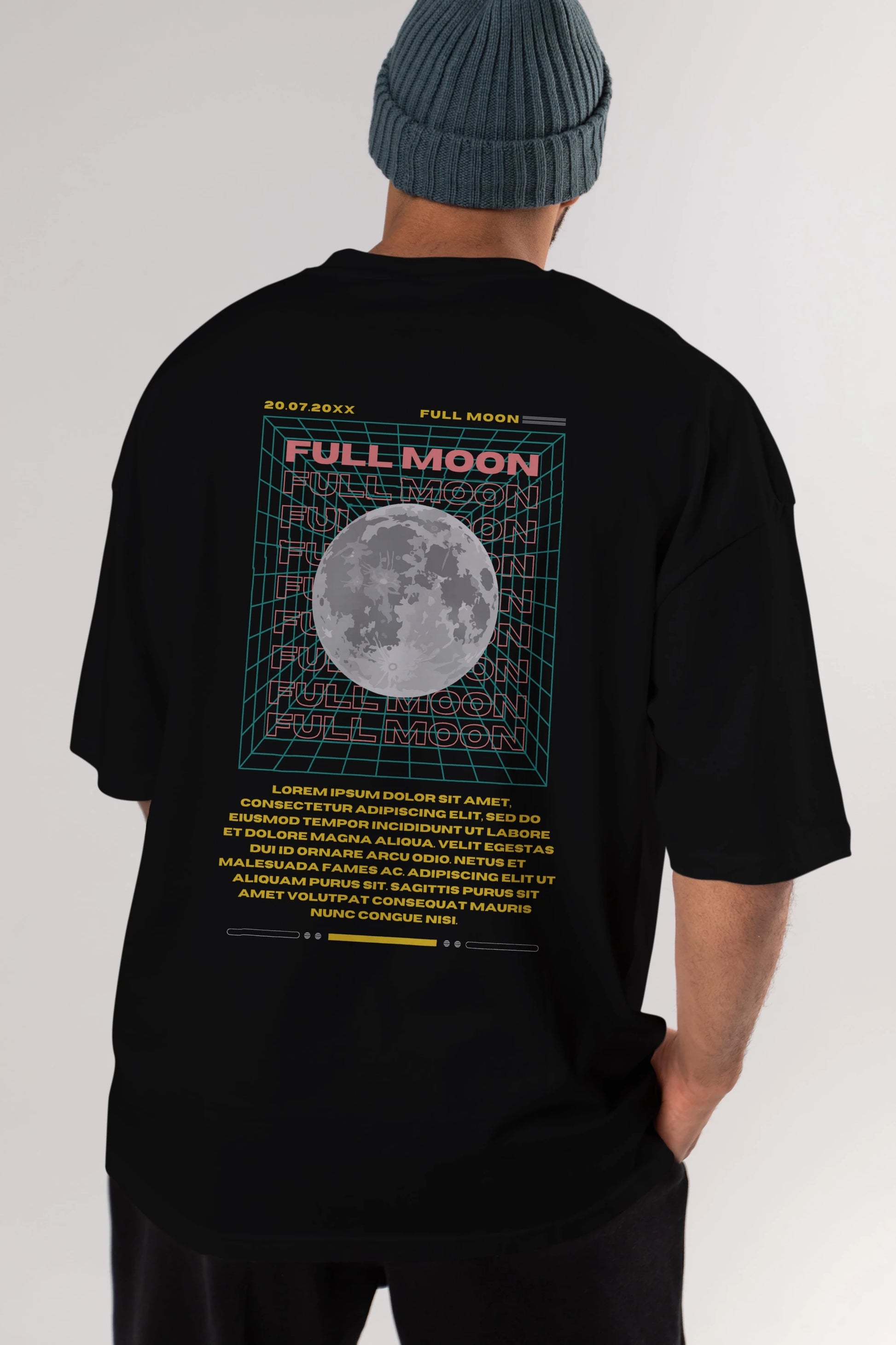 Full Moon Yazılı Arka Baskılı Oversize t-shirt Erkek Kadın Unisex