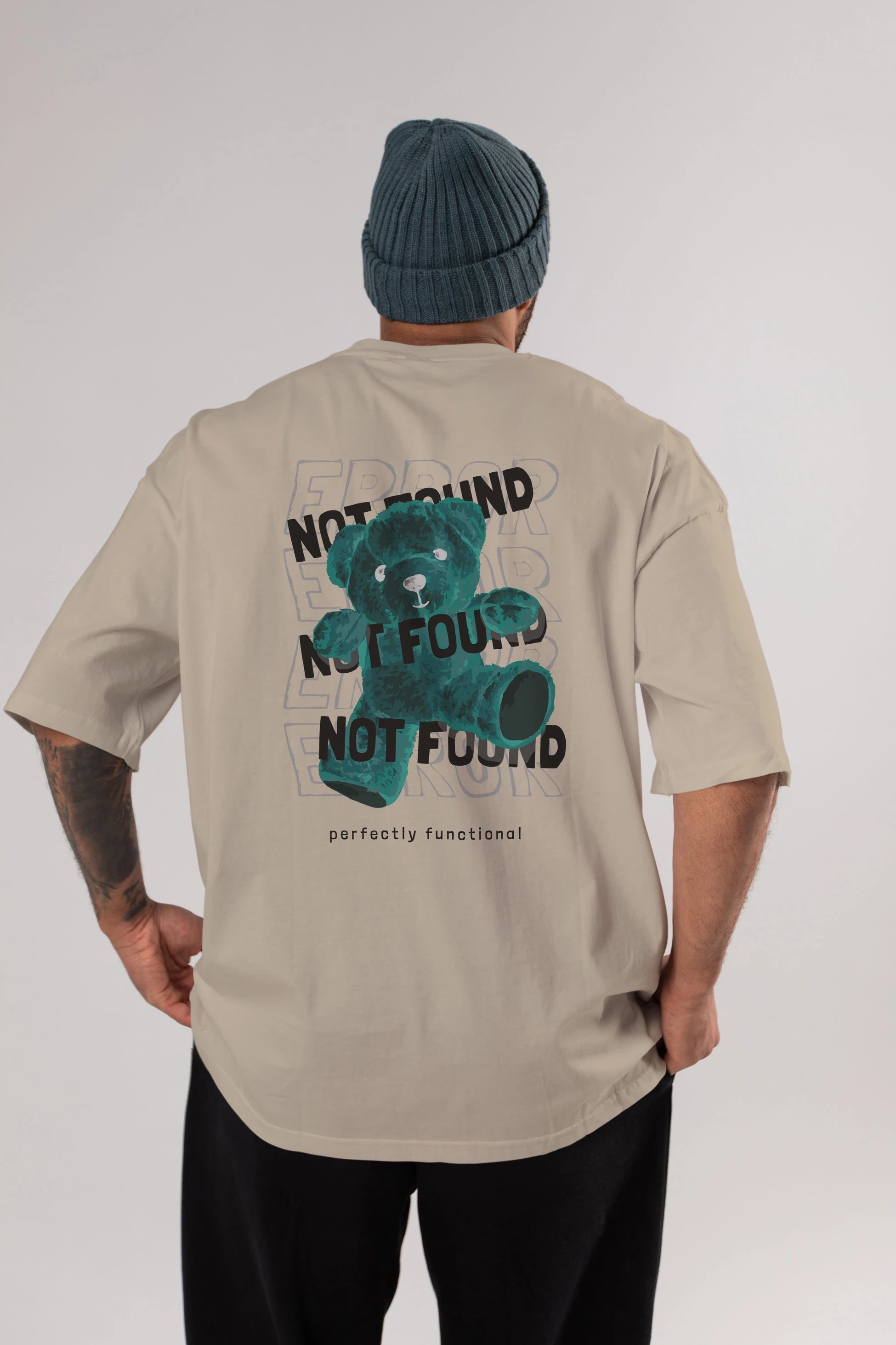 Error Not Found Bear Arka Baskılı Oversize t-shirt Erkek Kadın Unisex
