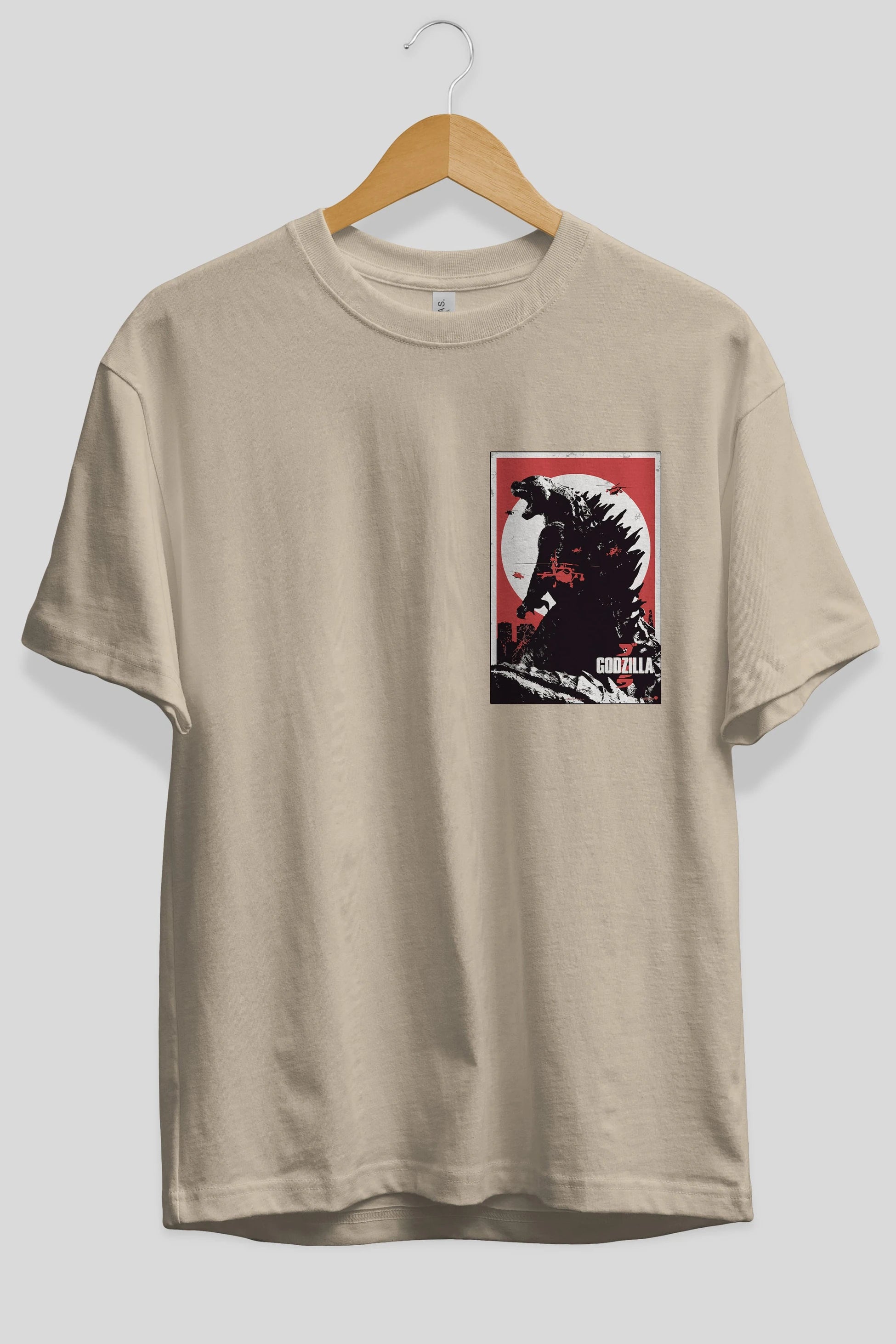 Godzilla (2) Ön Sol Baskılı Oversize t-shirt Erkek Kadın Unisex %100 Pamuk Bisiklet Yaka tişort