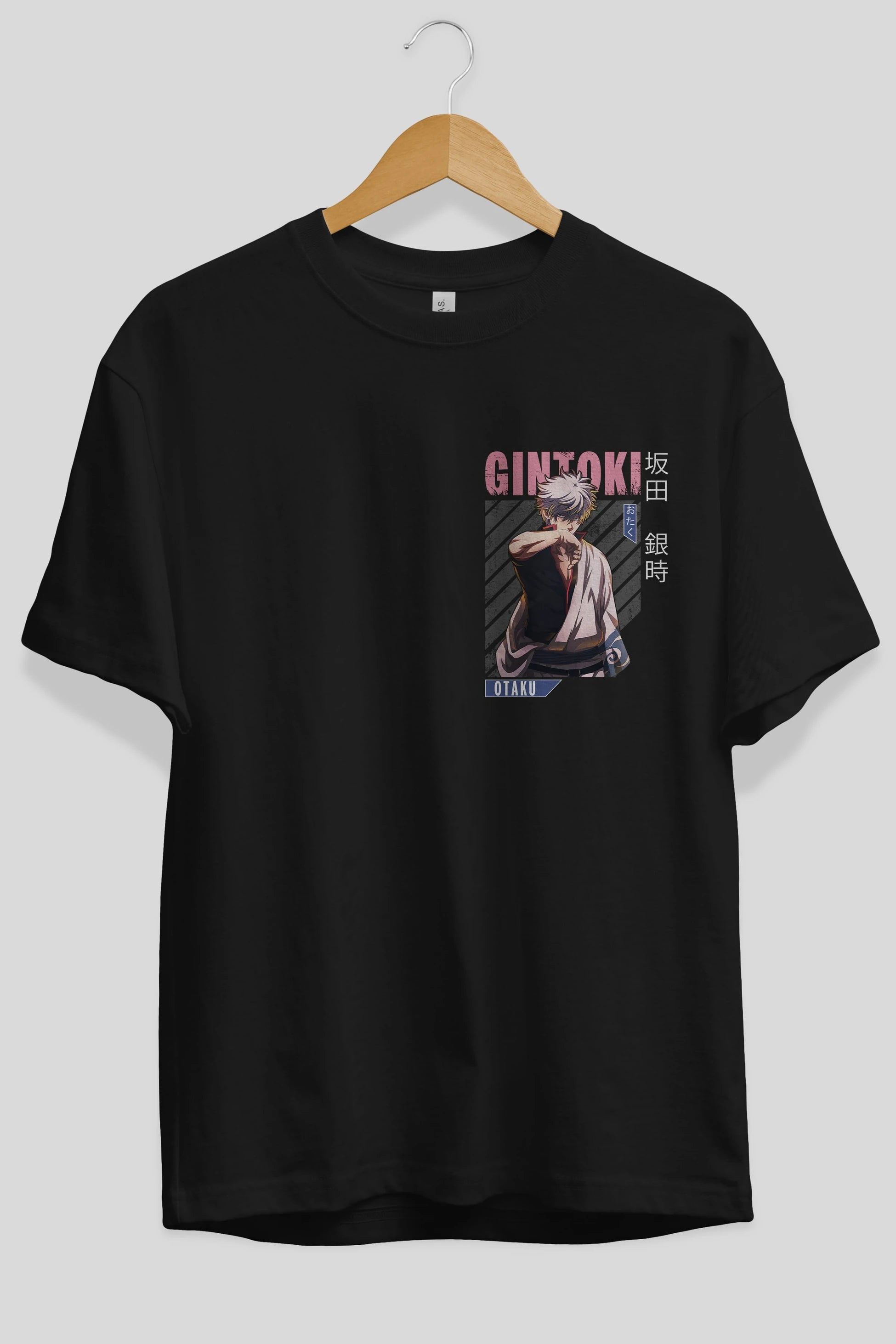 Gintoki Sakata Ön Sol Baskılı Oversize t-shirt Erkek Kadın Unisex %100 Pamuk Bisiklet Yaka tişort