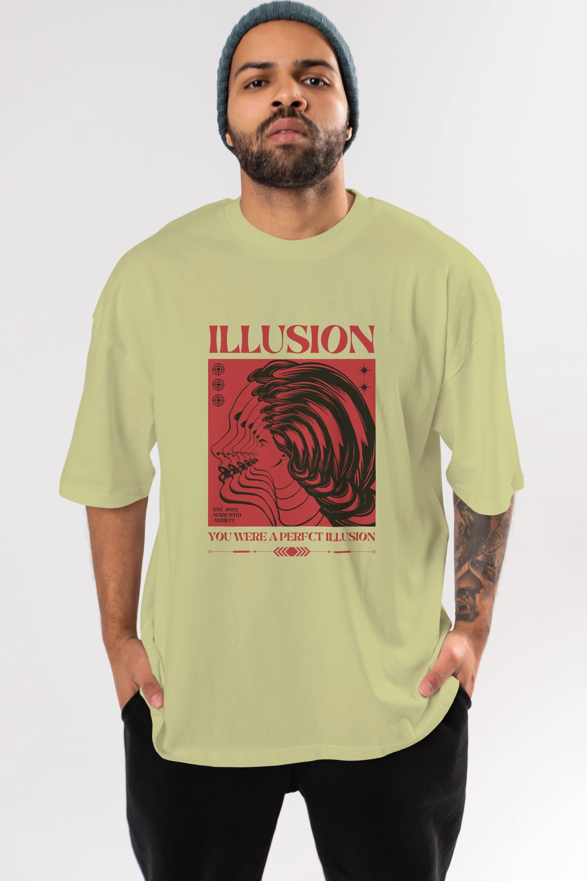 Illusion Streetwear Ön Baskılı Oversize t-shirt Erkek Kadın Unisex