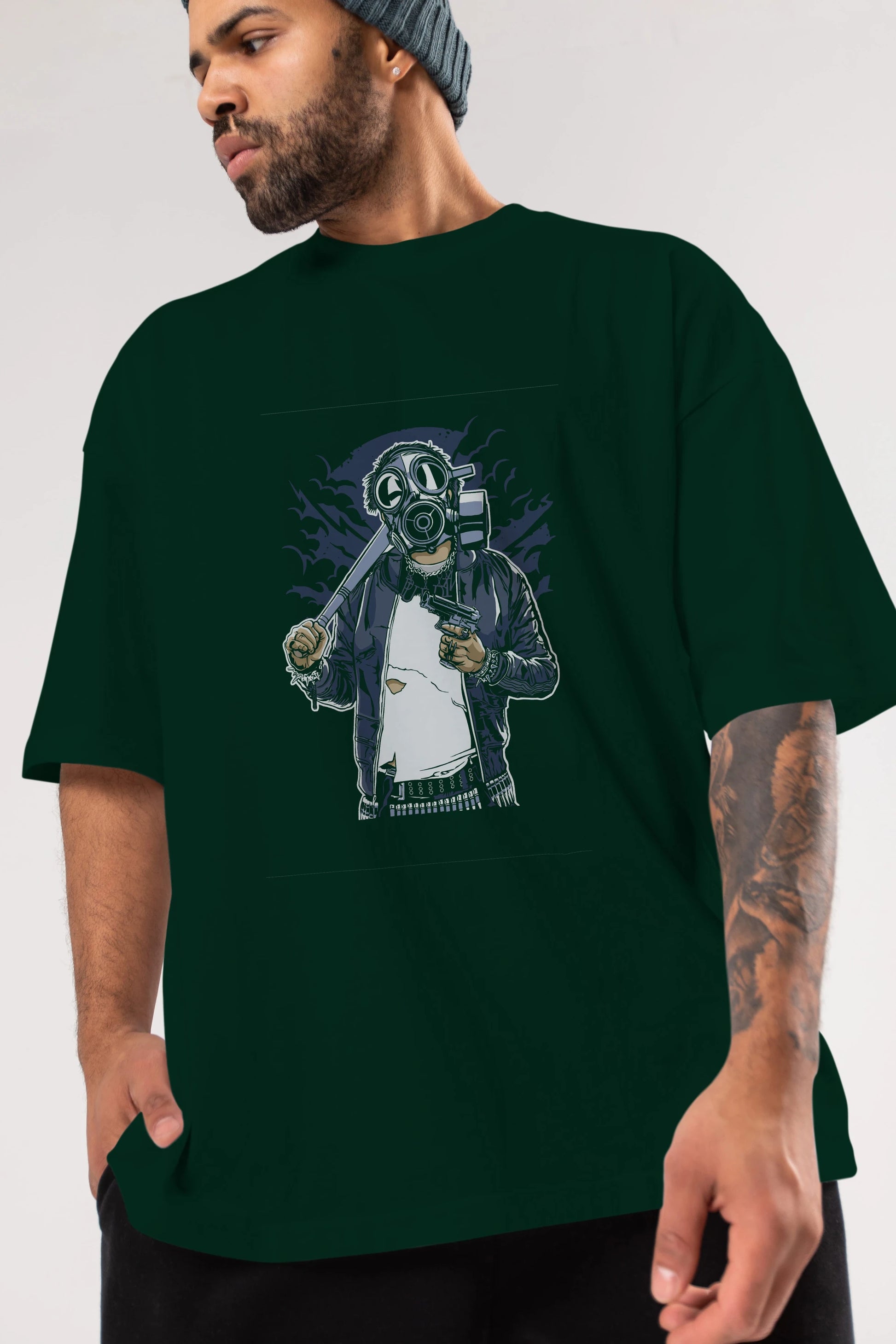 Gasmask Bastard Ön Baskılı Oversize t-shirt Erkek Kadın Unisex %100 Pamuk tişort