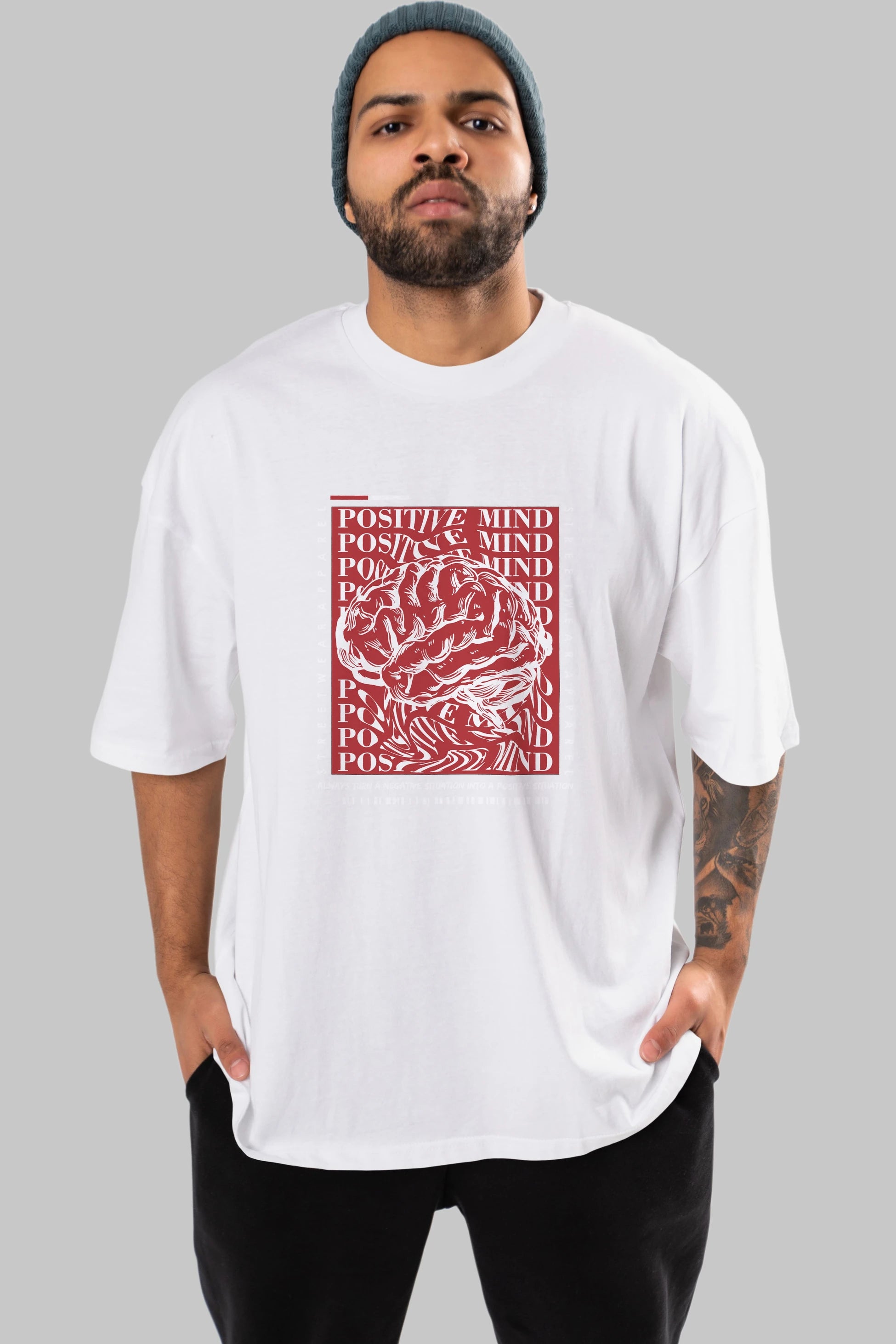 Positive Mind Ön Baskılı Oversize t-shirt Erkek Kadın Unisex