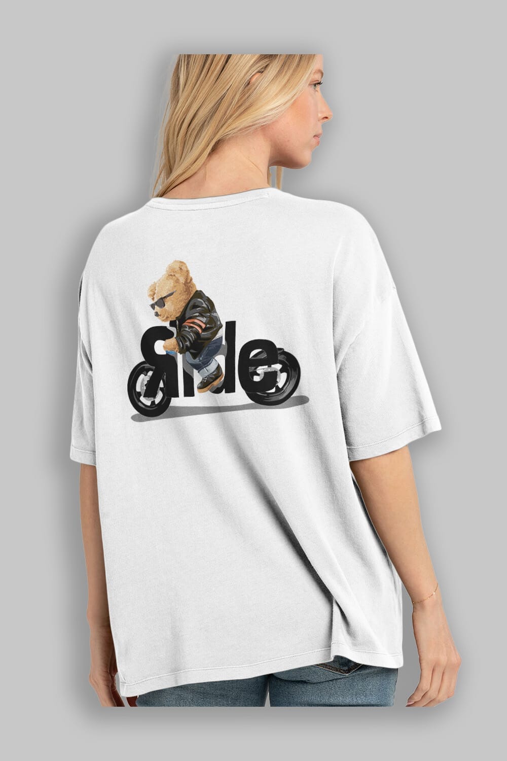 Teddy Bear Ride Arka Baskılı Oversize t-shirt Erkek Kadın Unisex %100 Pamuk
