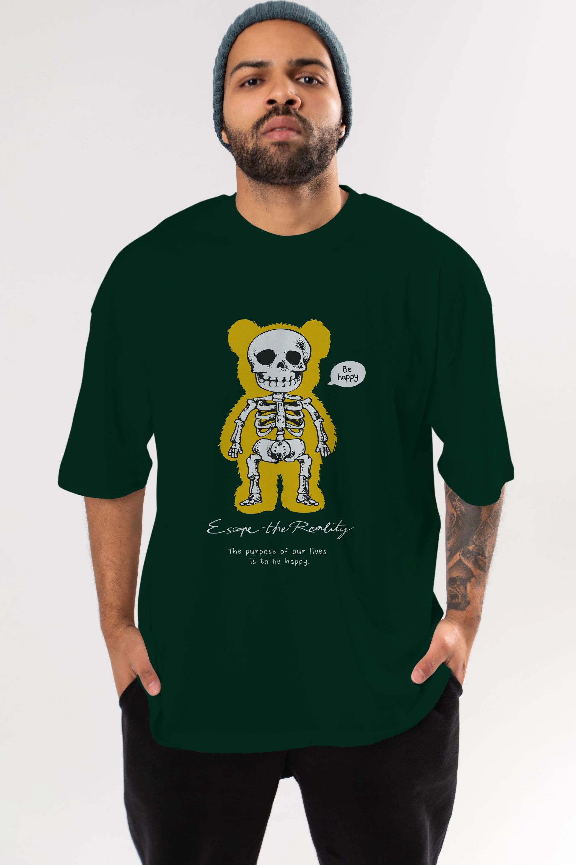 Be Happy Bear Ön Baskılı Oversize t-shirt Erkek Kadın Unisex