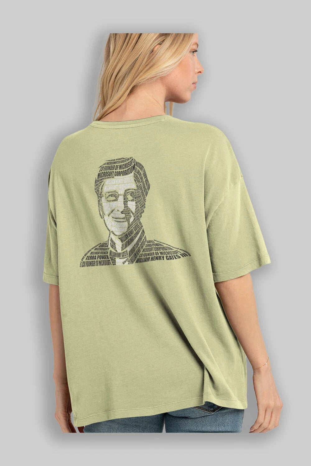 Bill Gates Calligram Arka Baskılı Oversize t-shirt %100 pamuk Erkek Kadın Unisex