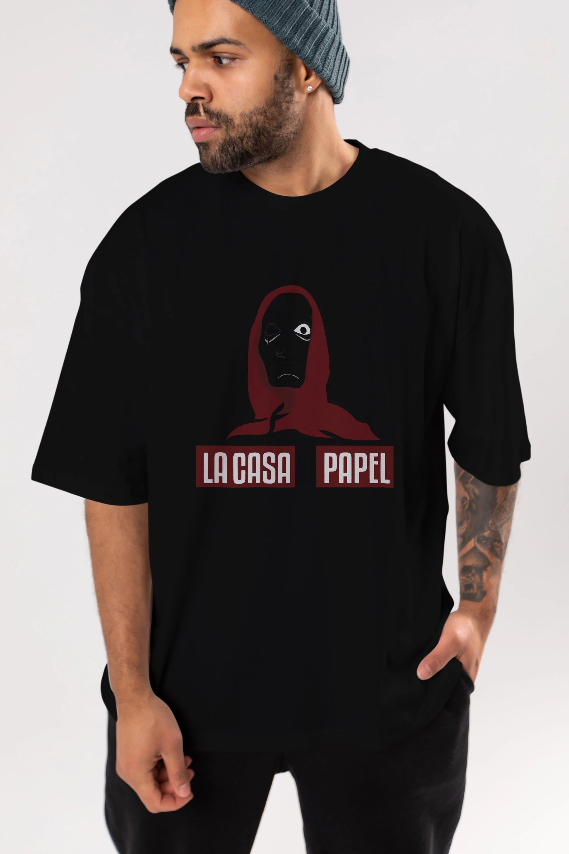 La Casa De Papel (1) Ön Baskılı Oversize t-shirt Erkek Kadın Unisex %100 Pamuk Bisiklet Yaka tişort