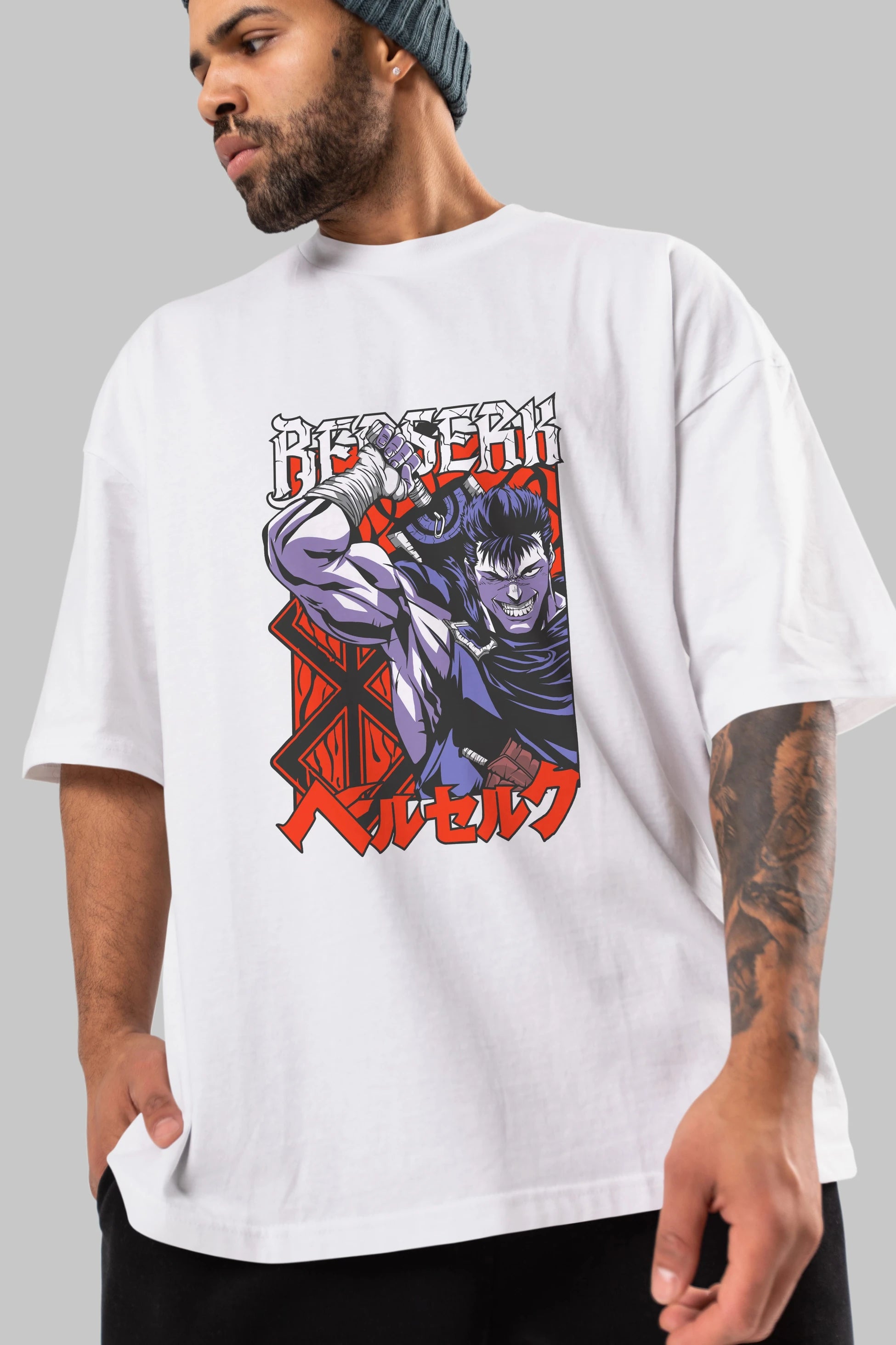GUTS berserk Anime Ön Baskılı Oversize t-shirt %100 pamuk Erkek Kadın Unisex