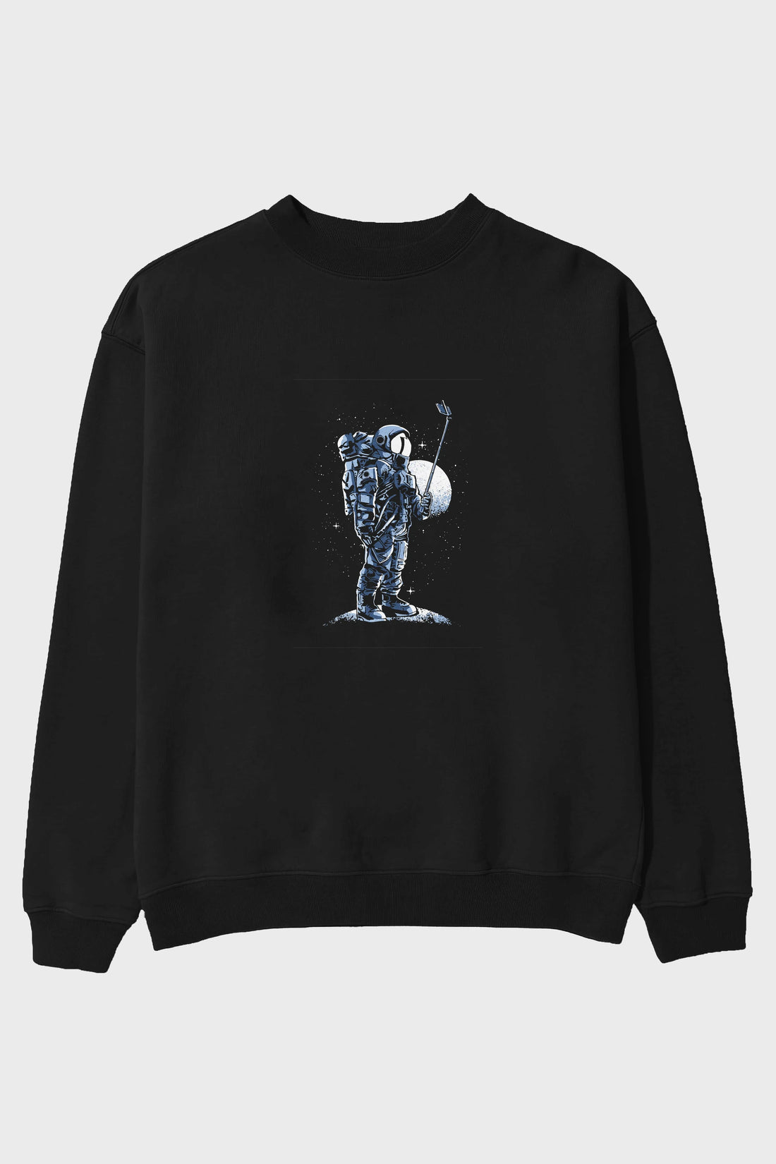 Selfie Astronaut Ön Baskılı Oversize Sweatshirt Erkek Kadın Unisex
