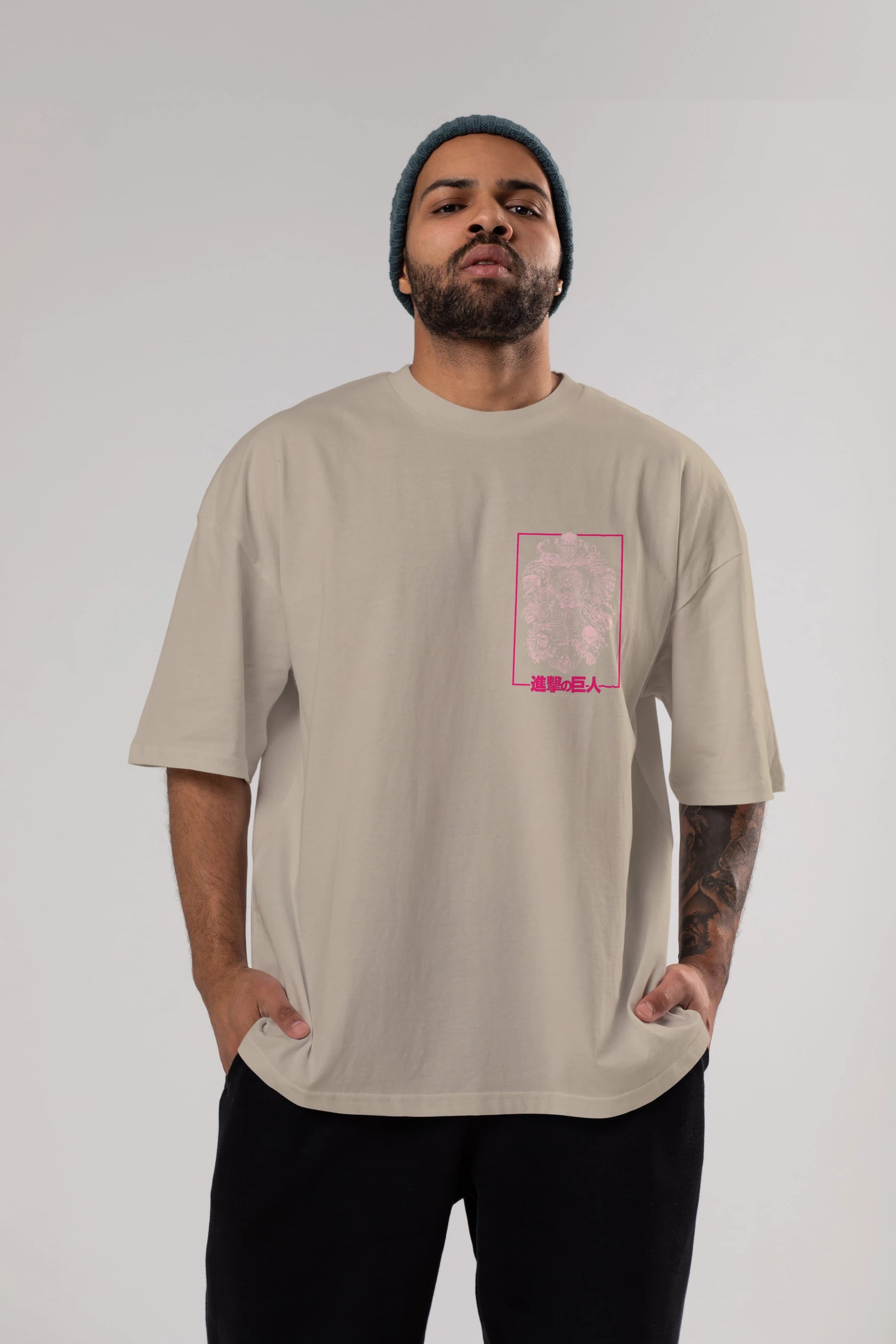 ATTACK ON TITANS Ön Sol Baskılı Oversize t-shirt Erkek Kadın Unisex %100 Pamuk Bisiklet Yaka tişort