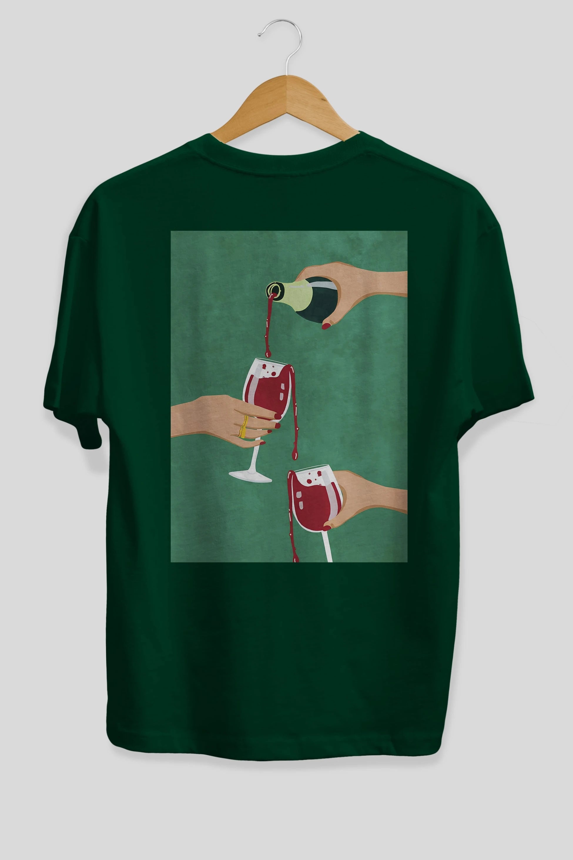 Wine 2 Arka Baskılı Oversize t-shirt Erkek Kadın Unisex %100 Pamuk Bisiklet Yaka tişort