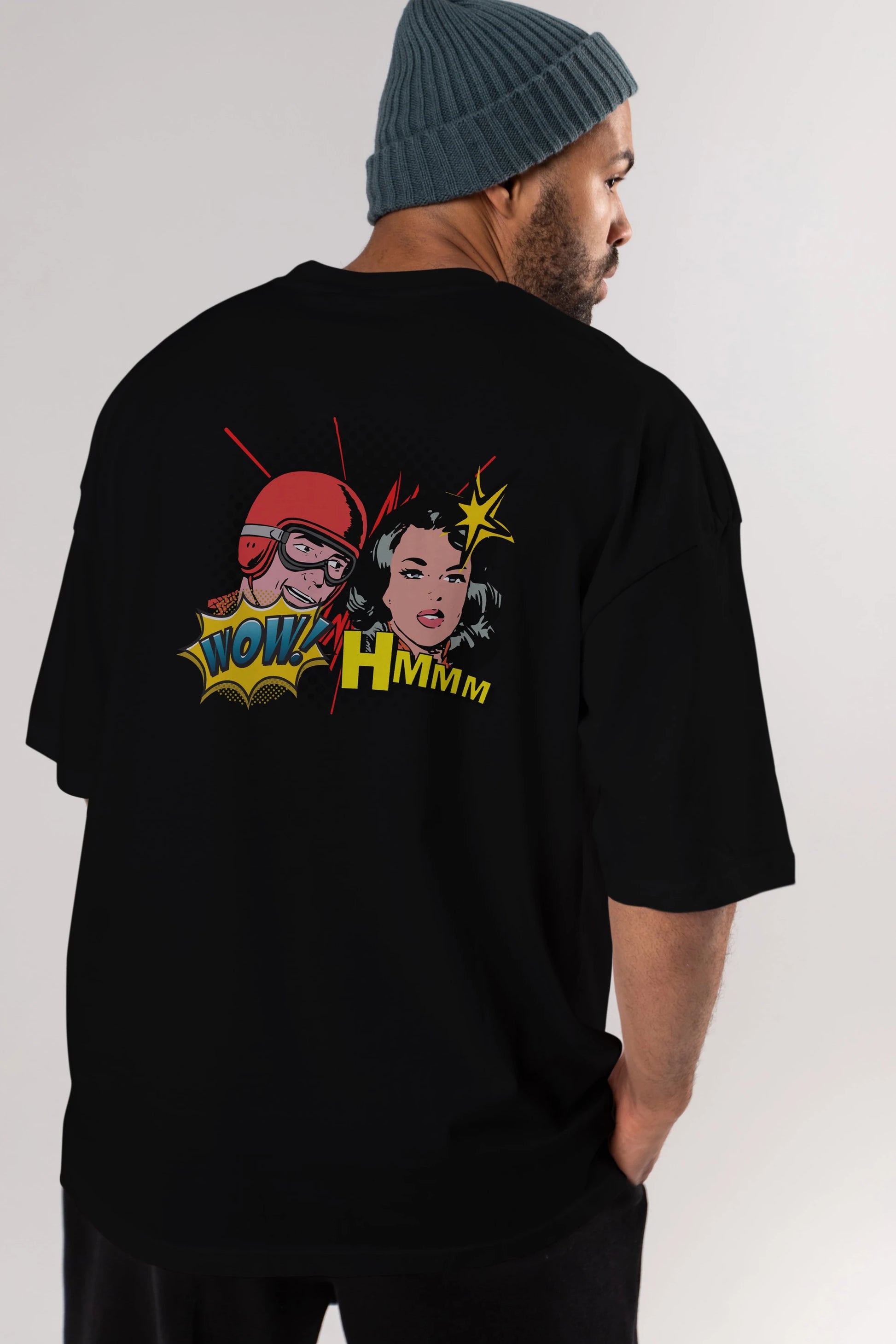Comic Wow Yazılı Arka Baskılı Oversize t-shirt Erkek Kadın Unisex