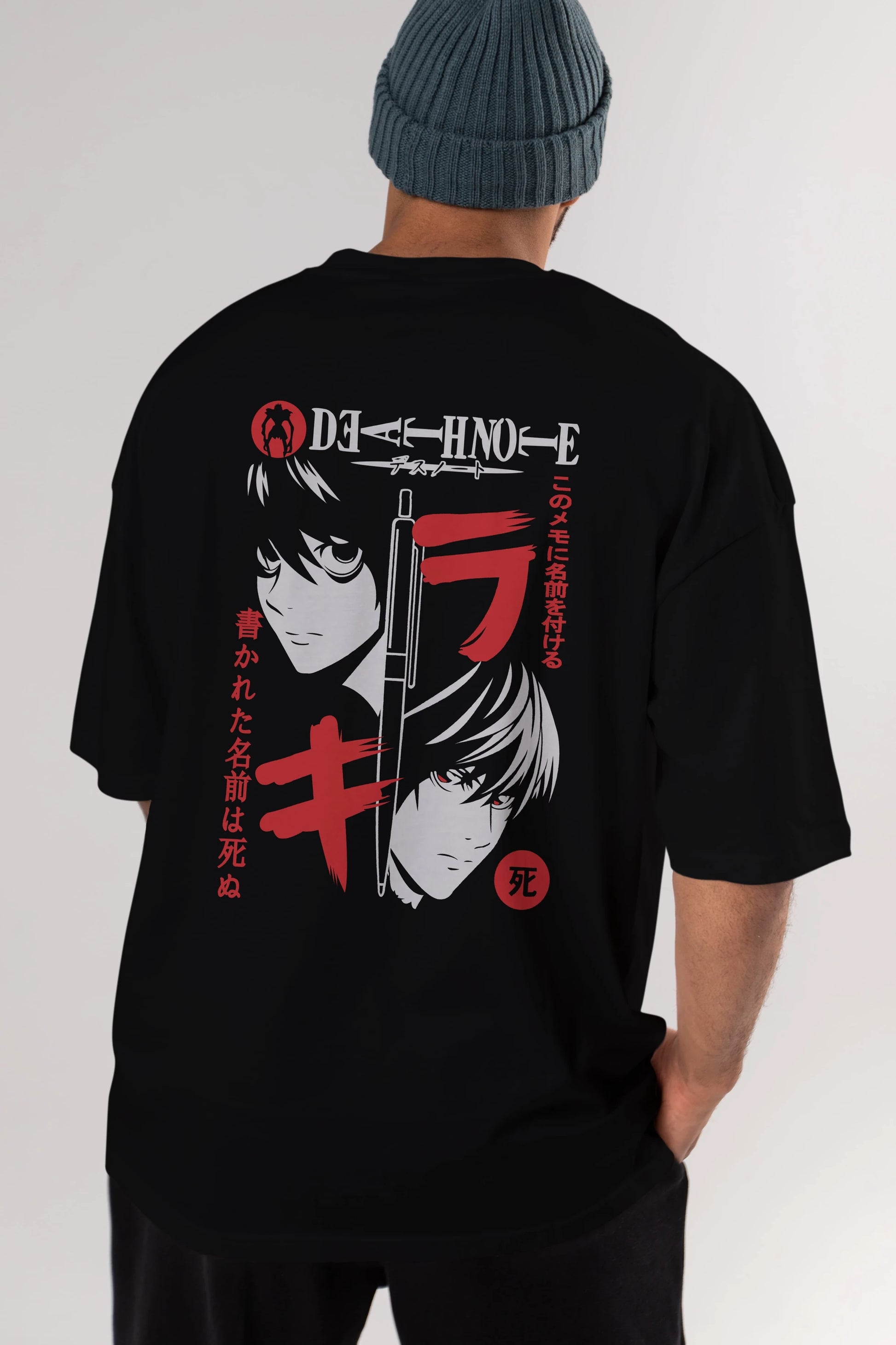 DEATHNOTE L vs KIRA Anime Arka Baskılı Oversize t-shirt Erkek Kadın Unisex