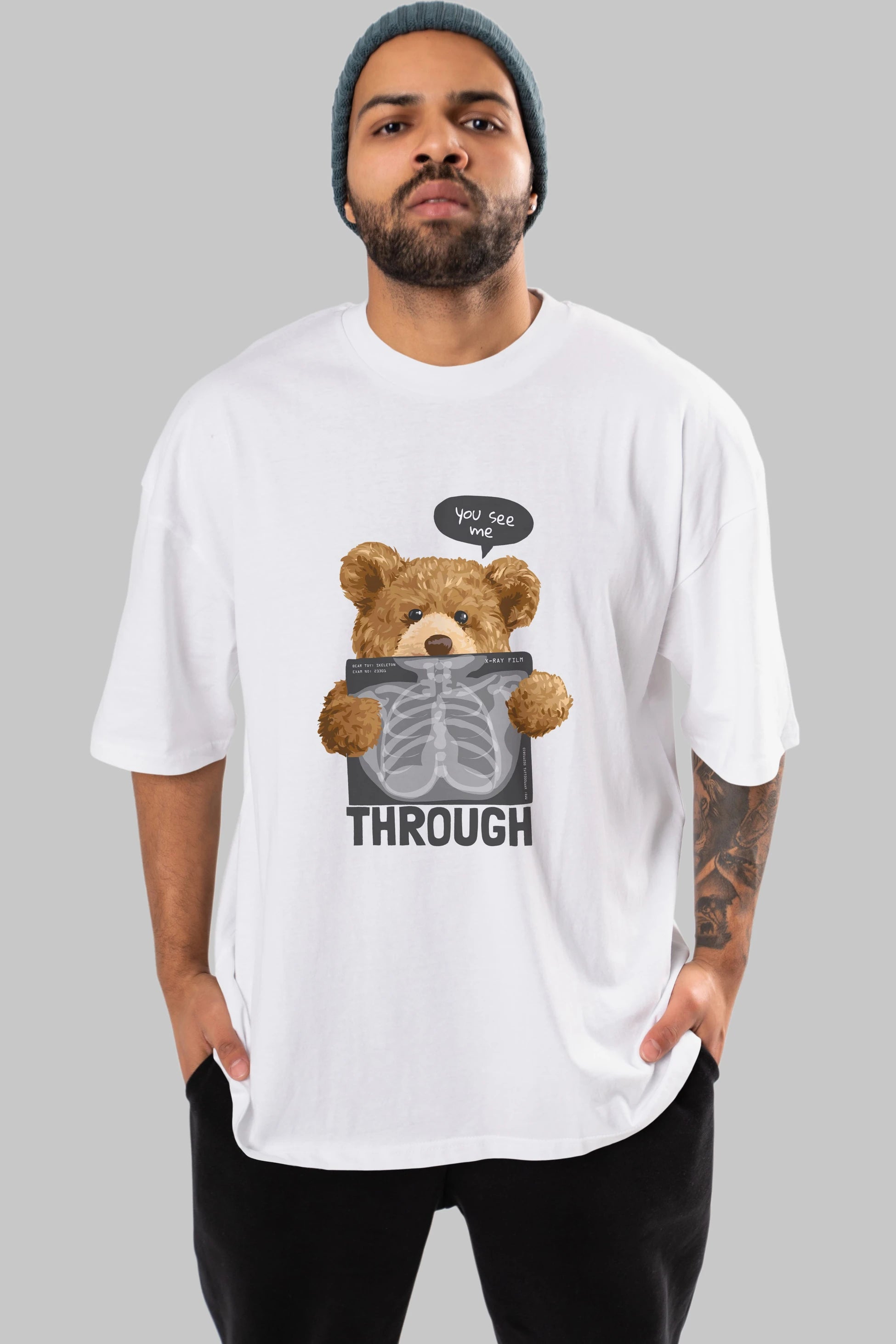 Teddy Bear Trough Ön Baskılı Oversize t-shirt Erkek Kadın Unisex %100 Pamuk