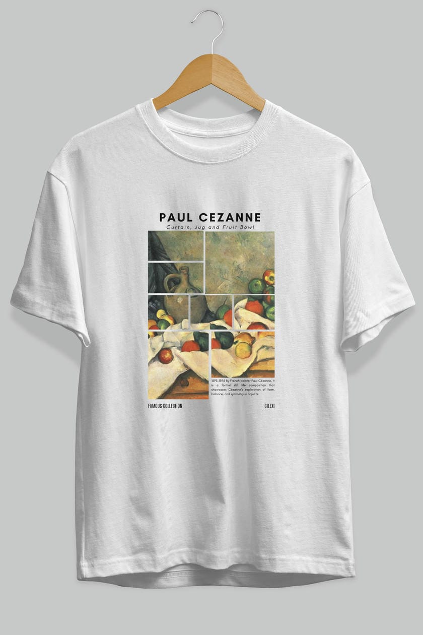 Paul Cezanne Curtain ön Baskılı Oversize t-shirt Erkek Kadın Bisiklet Yaka Pamuk tişort