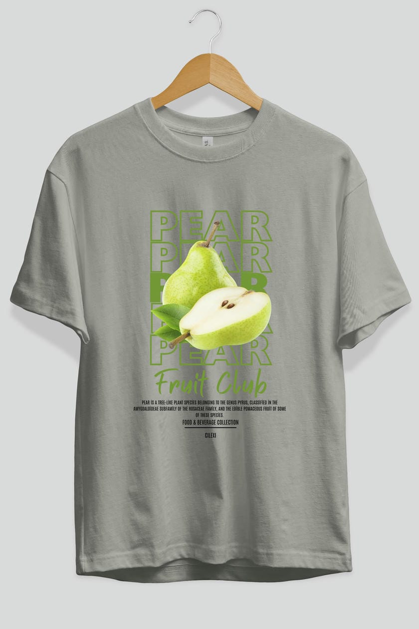Pear Ön Baskılı Oversize t-shirt Erkek Kadın Pamuk Bisiklet Yaka tişort