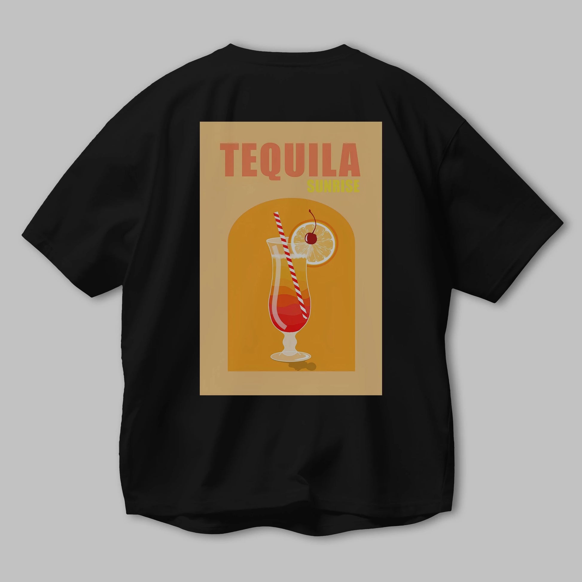 Tequila Sunrise Arka Baskılı Oversize t-shirt Erkek Kadın Unisex %100 Pamuk Bisiklet Yaka tişort