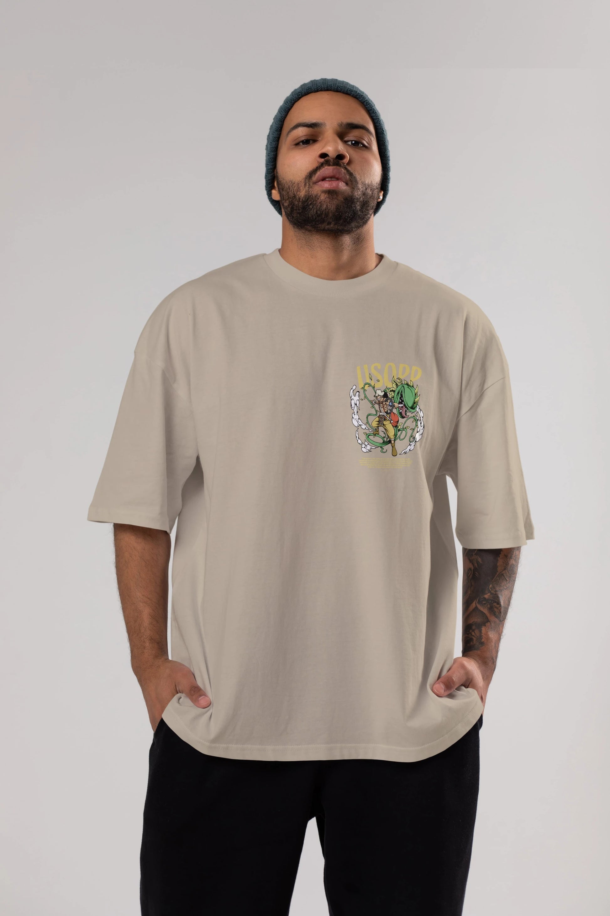 Usopp Ön Sol Baskılı Oversize t-shirt Erkek Kadın Unisex %100 Pamuk Bisiklet Yaka tişort