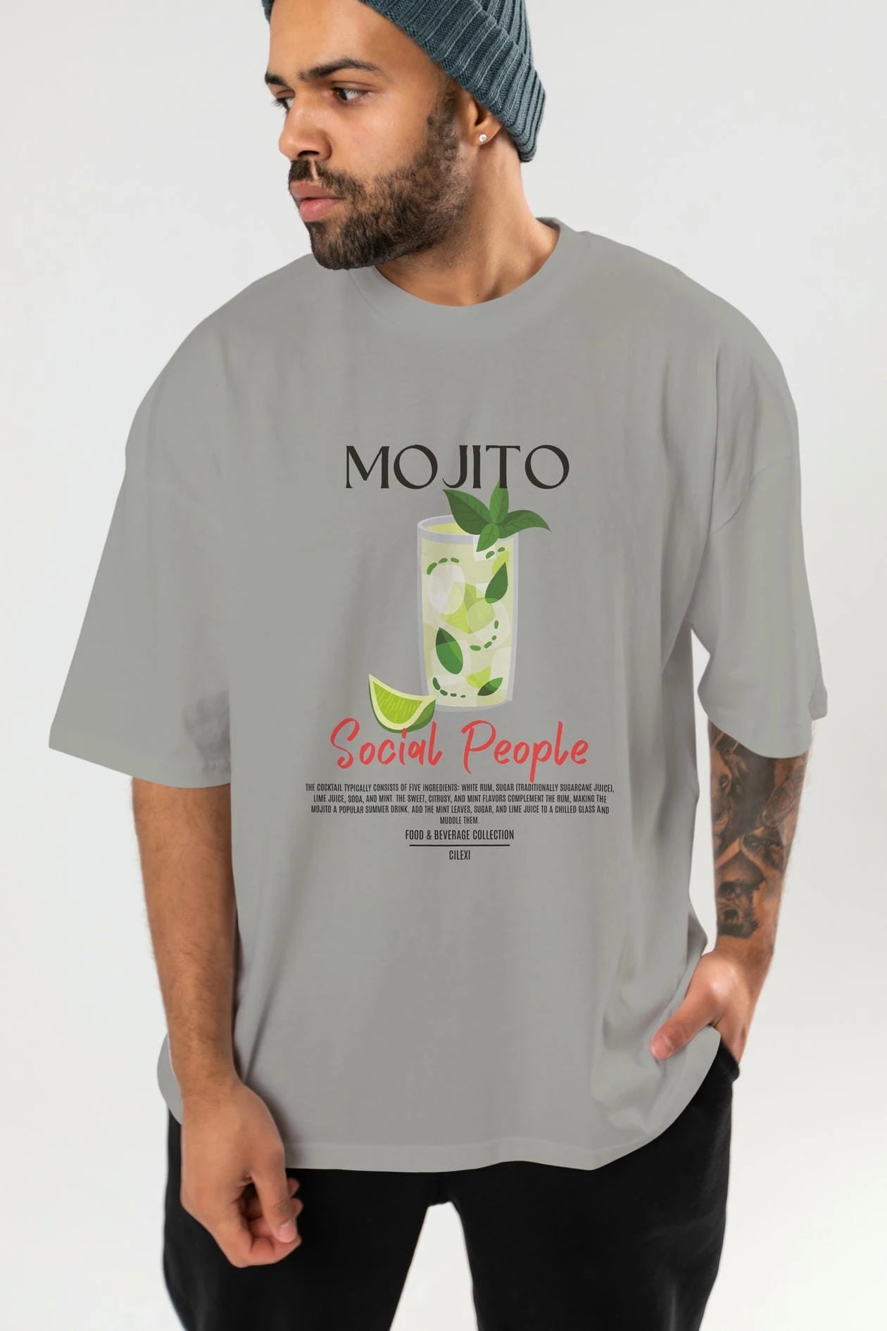 Mojıto Kokteyl Serisi ön Baskılı Oversize t-shirt Erkek Kadın %100 Pamuk Bisiklet Yaka tişort