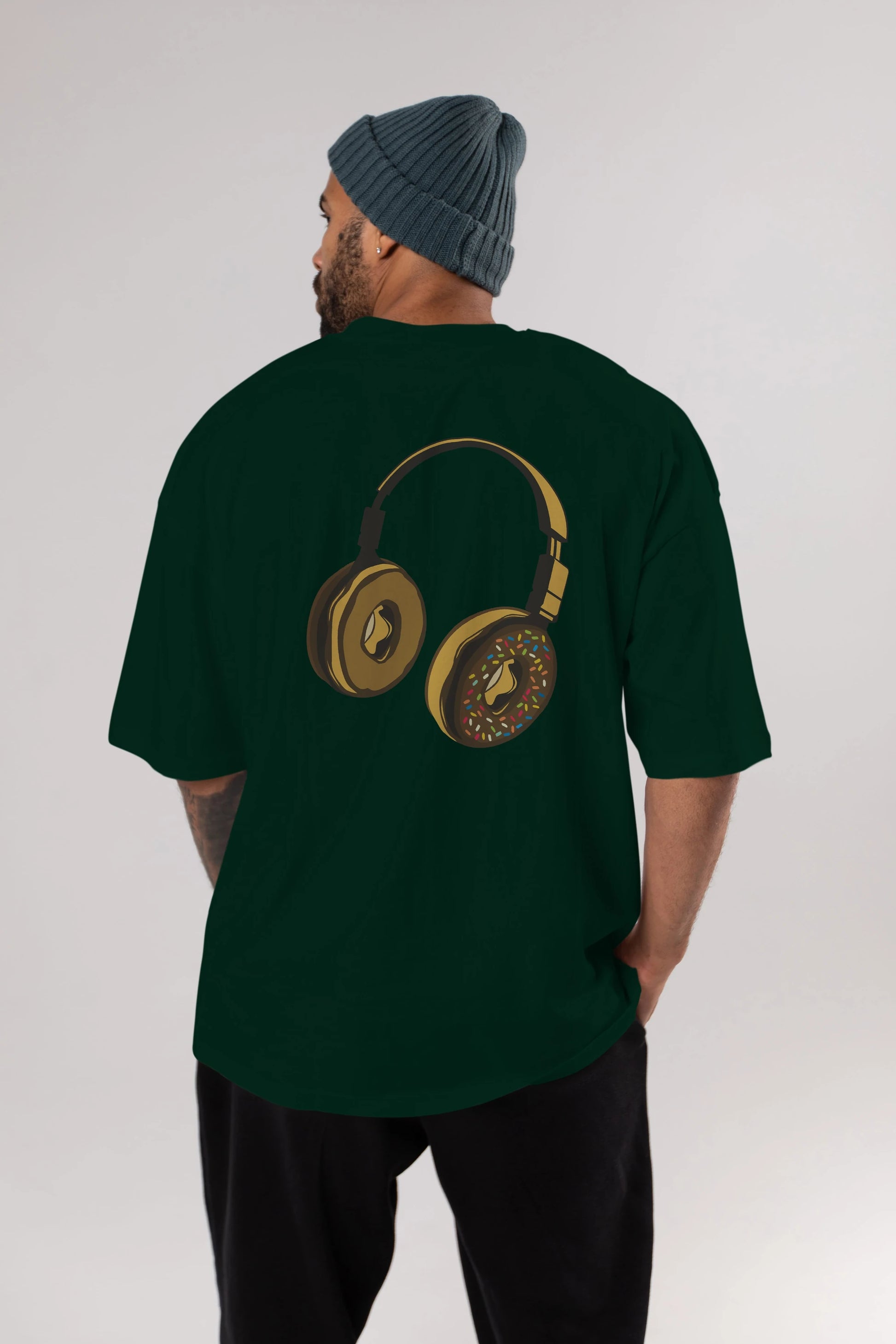 Headphone Donut Arka Baskılı Oversize t-shirt %100 pamuk Erkek Kadın Unisex