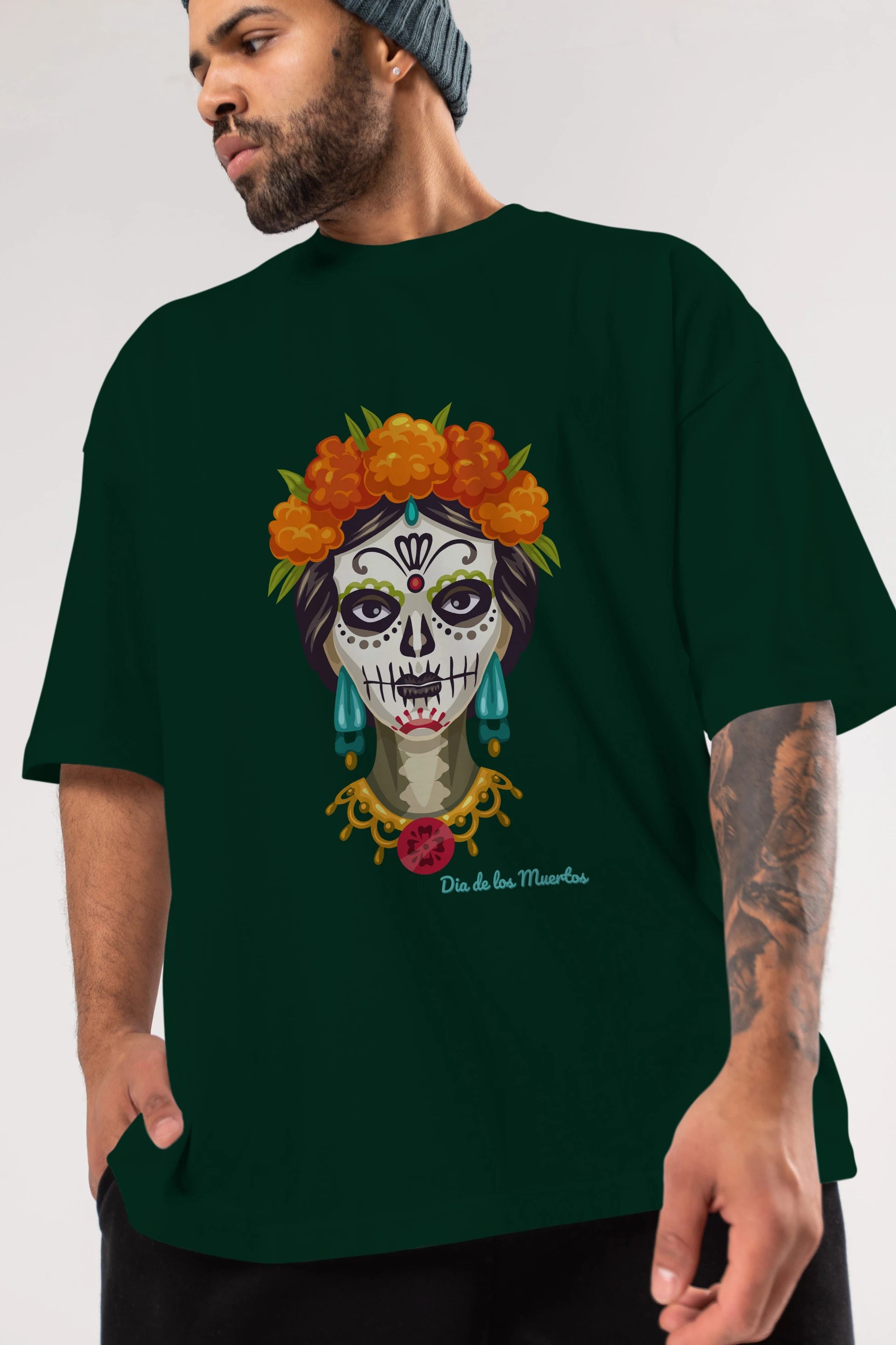 Dia de los Muertos 2 Ön Baskılı Oversize t-shirt Erkek Kadın Unisex