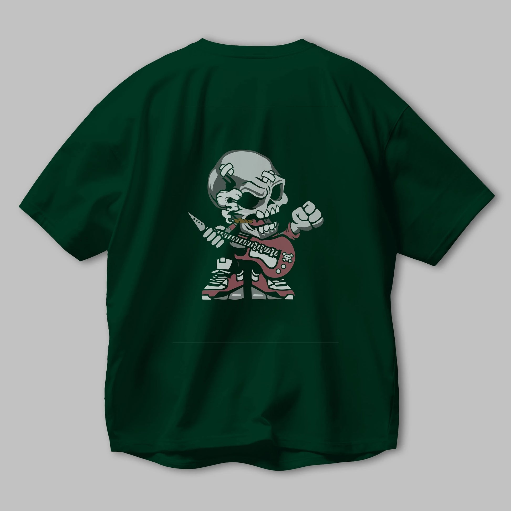 Skull Rockstar Arka Baskılı Oversize t-shirt Erkek Kadın Unisex %100 Pamuk tişort