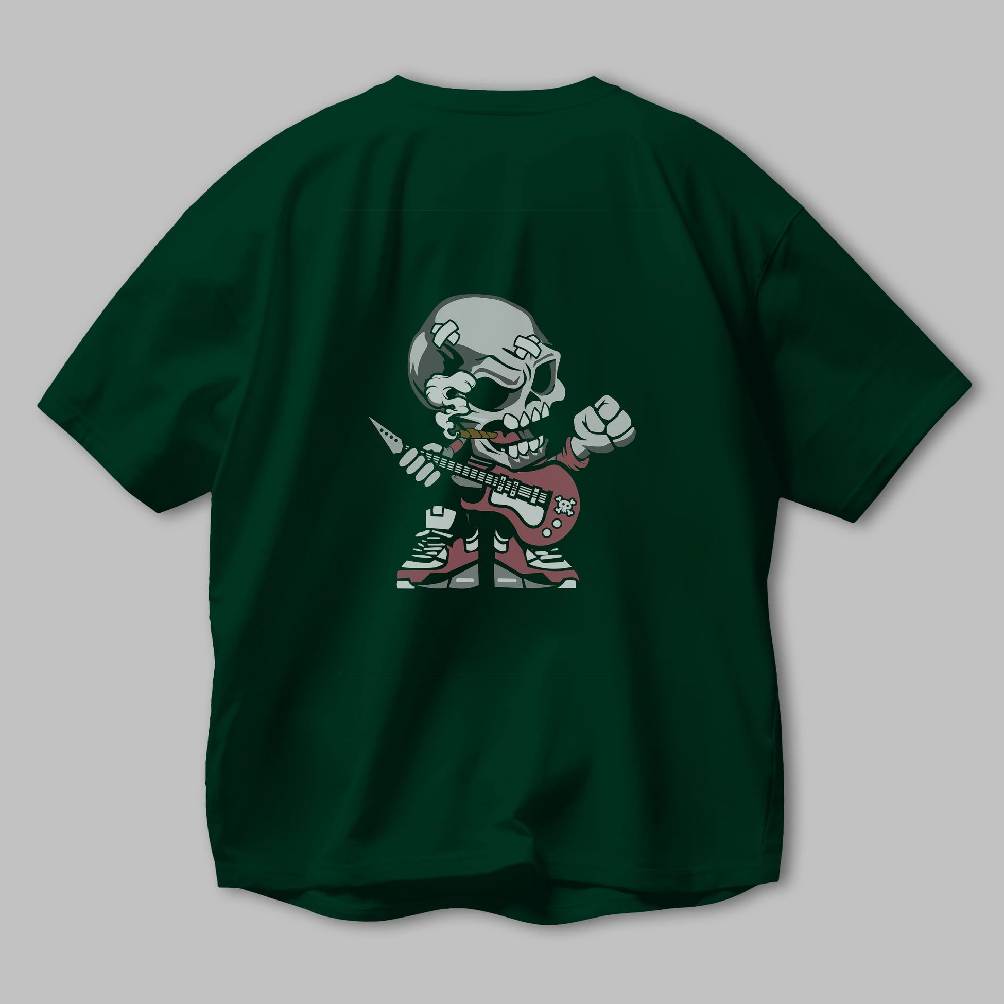 Skull Rockstar Arka Baskılı Oversize t-shirt Erkek Kadın Unisex %100 Pamuk tişort