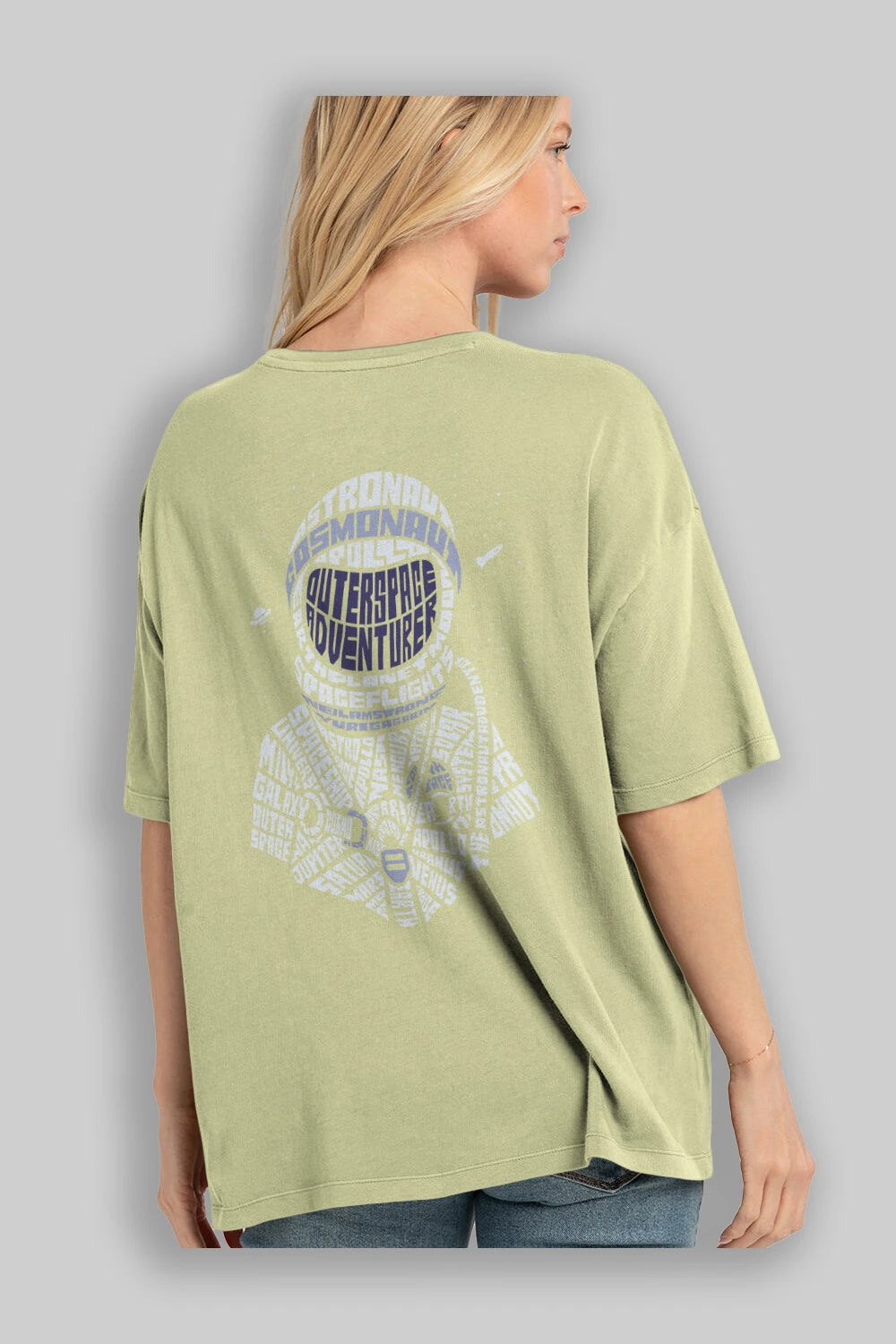 Astronaut Arka Baskılı Oversize t-shirt %100 pamuk Erkek Kadın Unisex