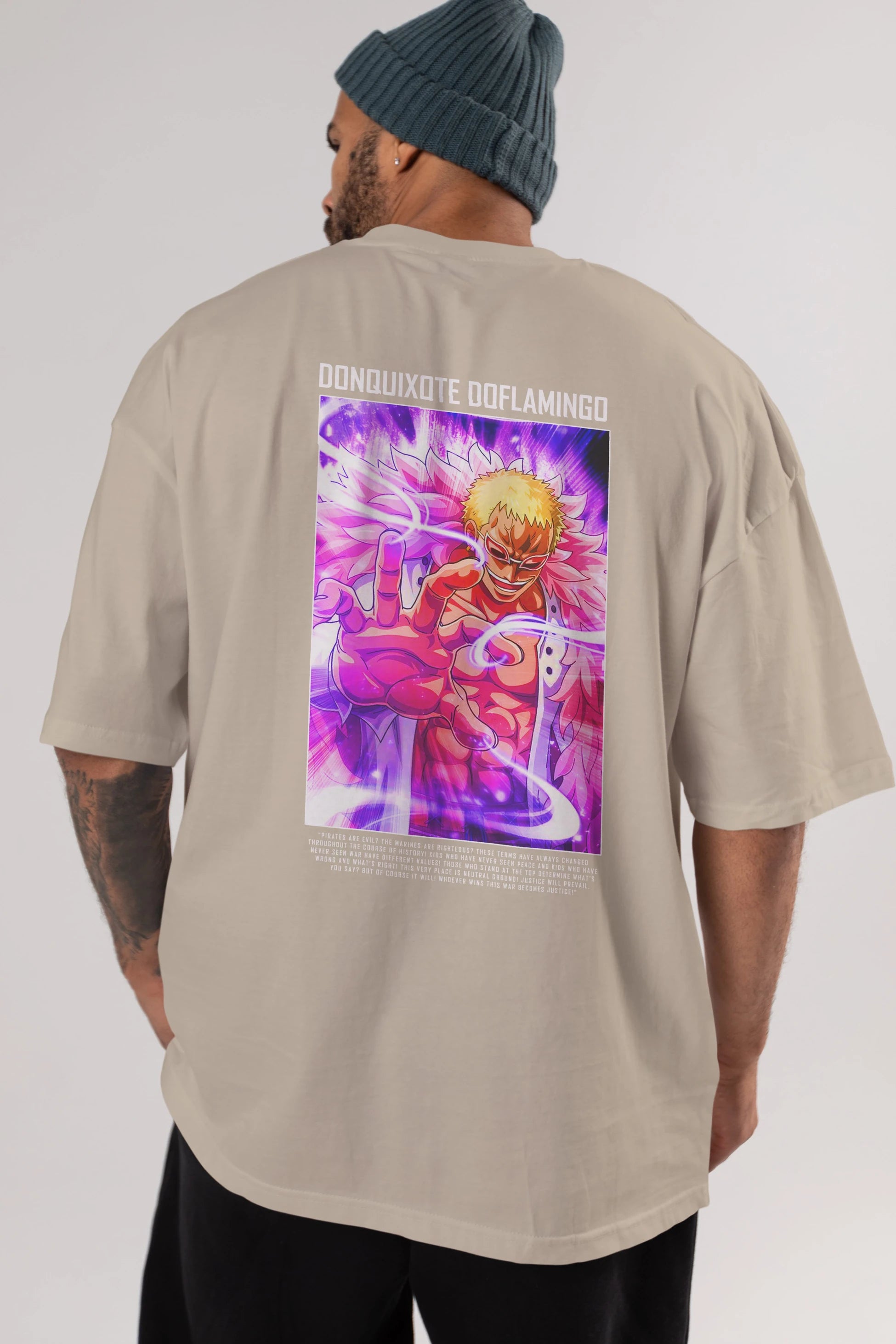 Doflamingo Anime Arka Baskılı Oversize t-shirt Erkek Kadın Unisex %100 pamuk tişort