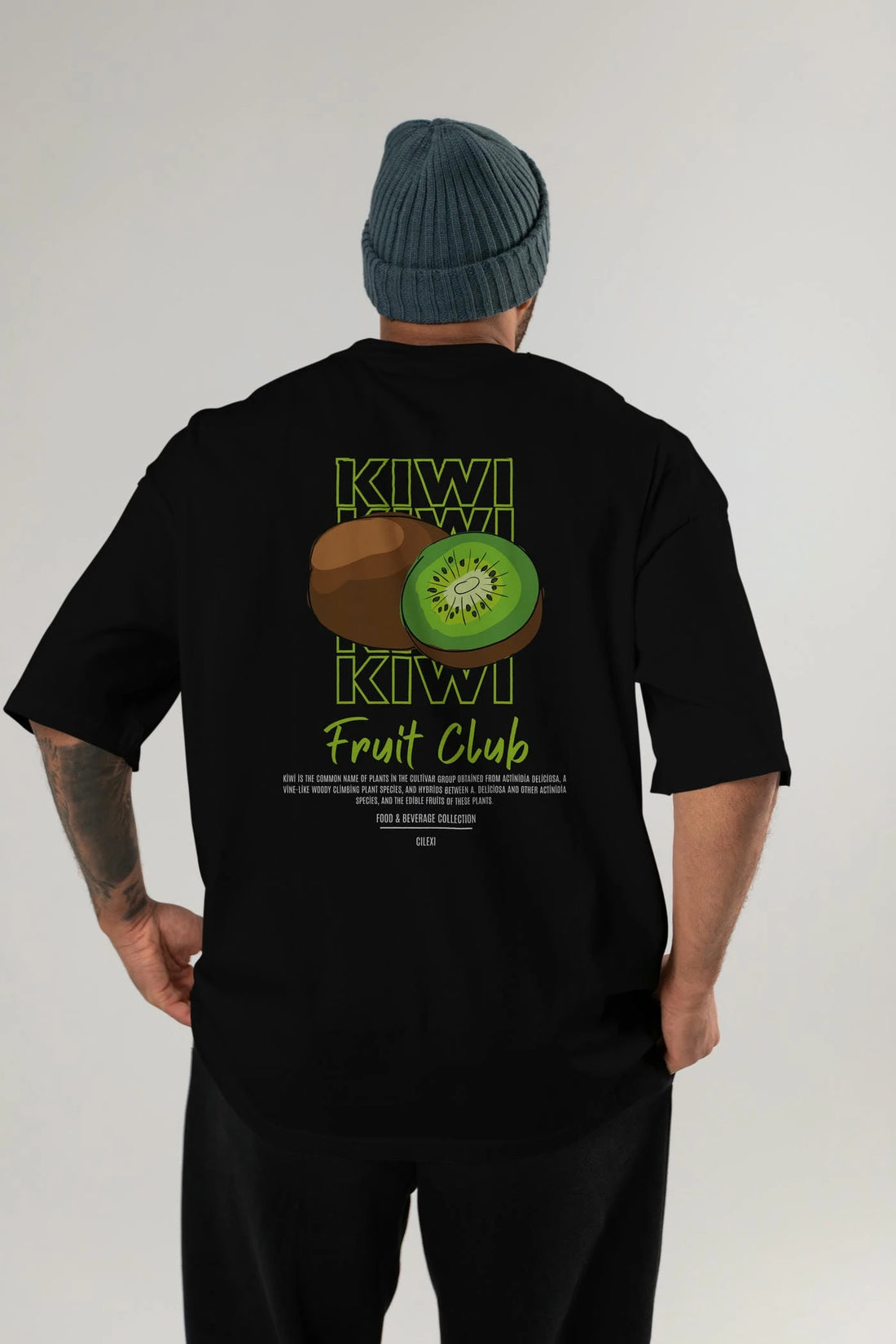 Kiwi Arka Baskılı Oversize t-shirt Erkek Kadın Pamuk Bisiklet Yaka tişort