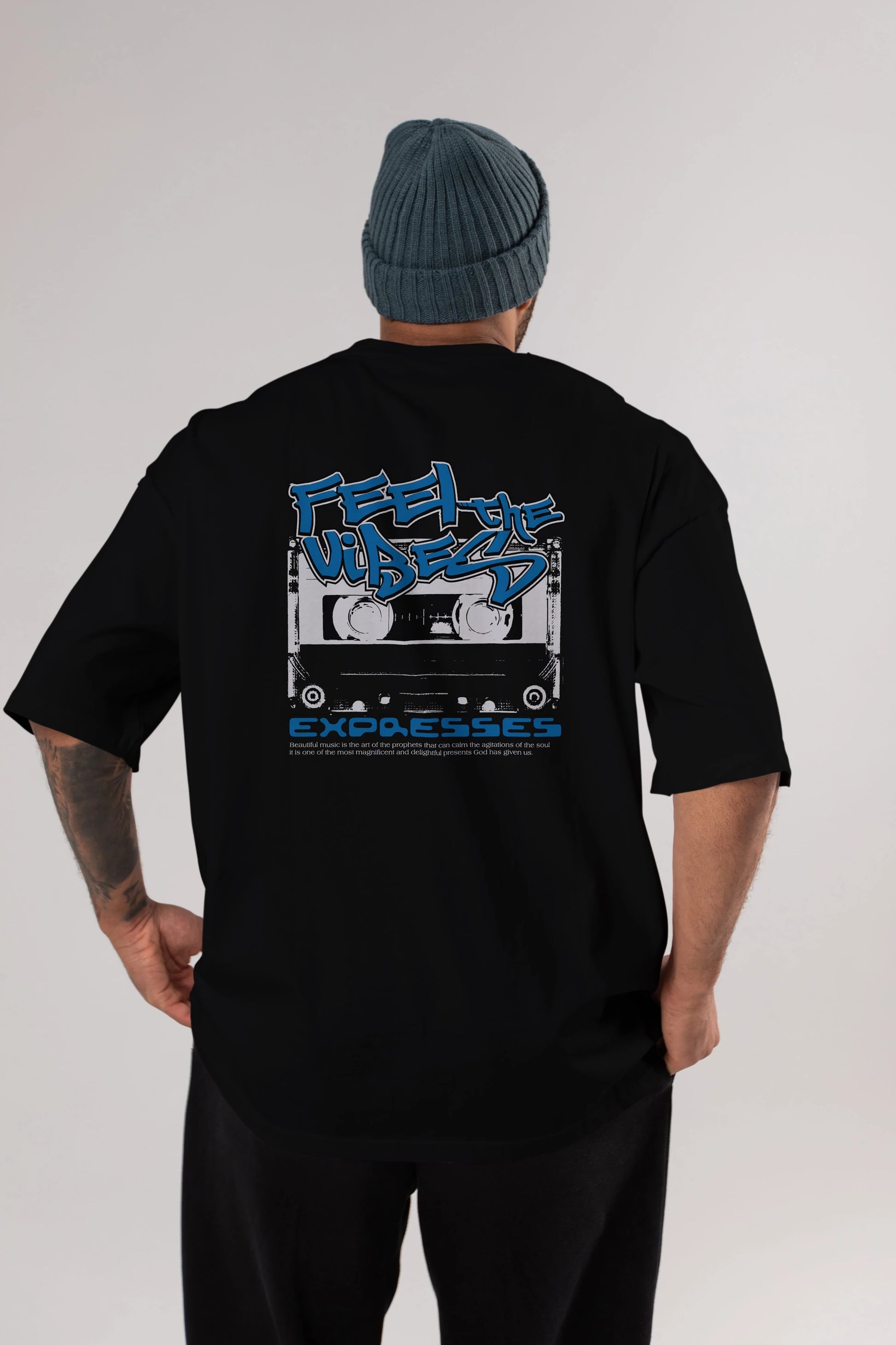 Feel The Vibes Arka Baskılı Oversize t-shirt Erkek Kadın Unisex