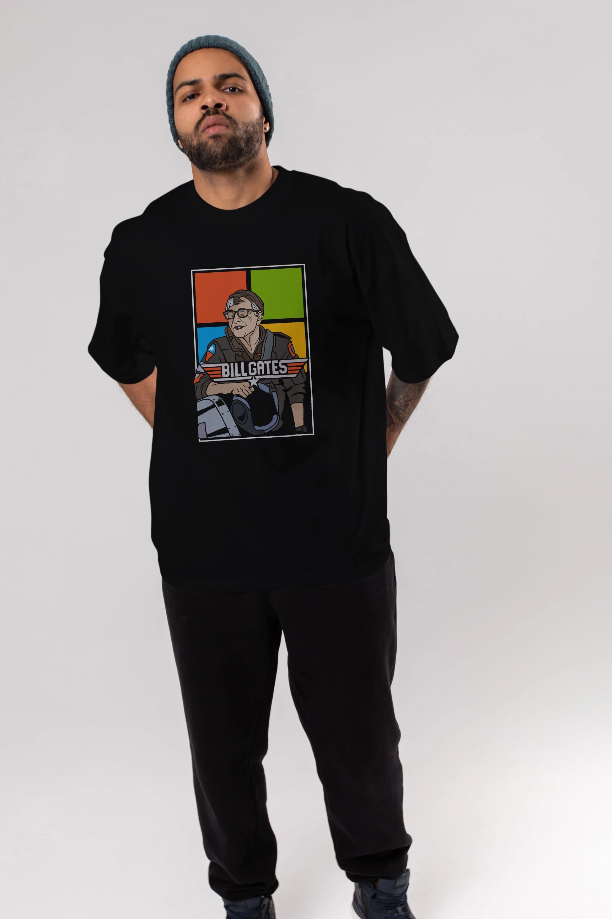 Bill Gates Top Gun Ön Baskılı Oversize t-shirt Erkek Kadın Unisex %100 Pamuk tişort